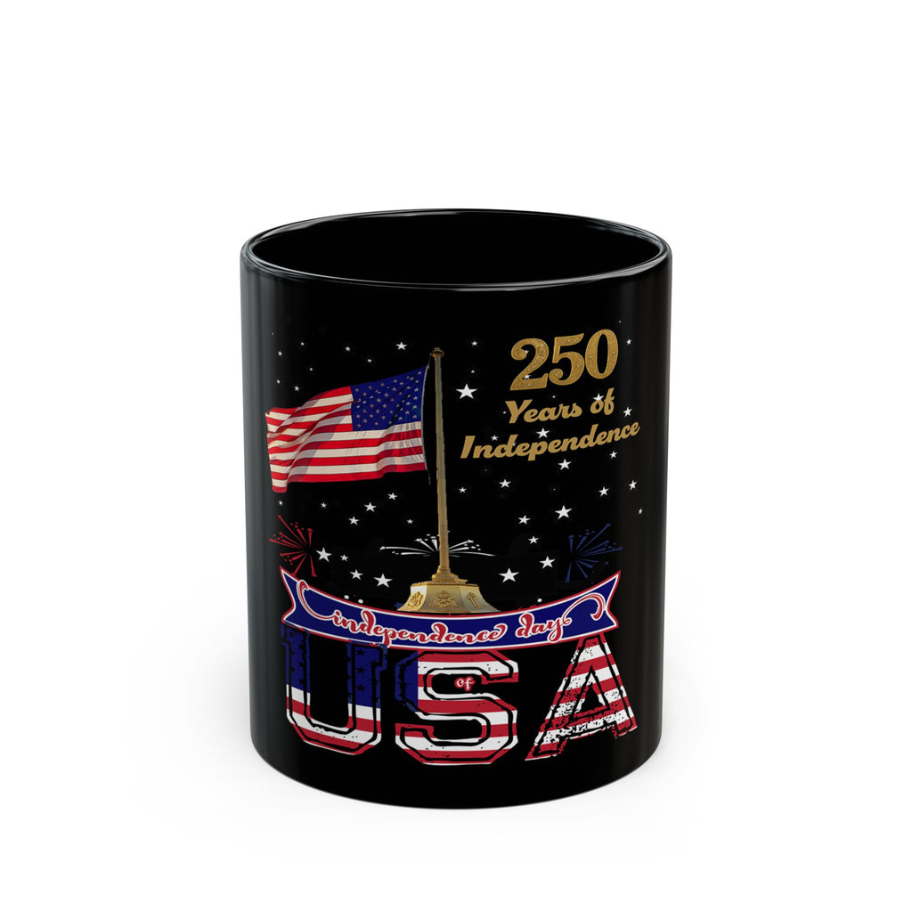 USA 250th Anniversary Black Mug — 250 Years of Independence Patriotic Coffee Cup