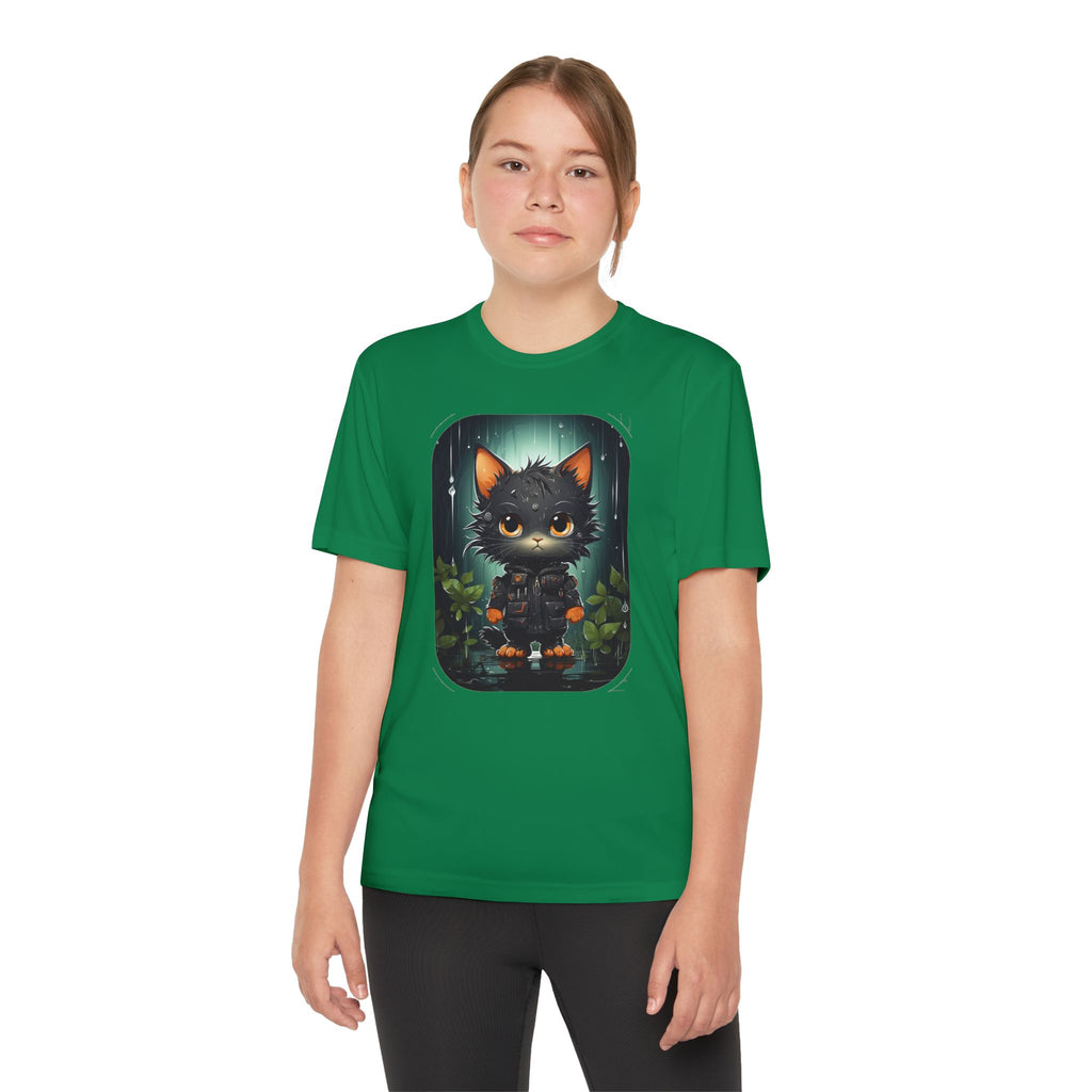 Youth Black Cat Competitor Tee — Cute Forest Kitten Graphic Shirt