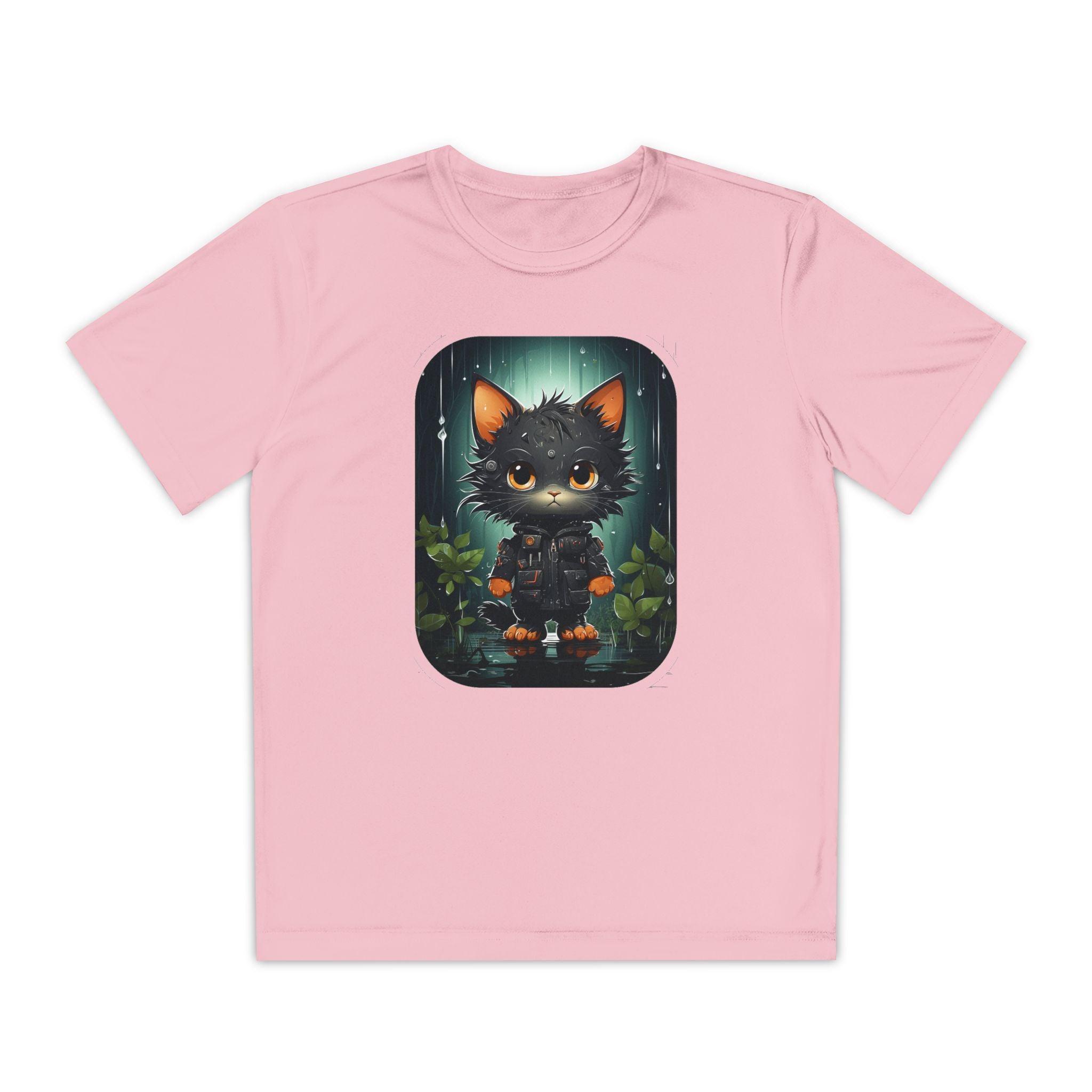 Youth Black Cat Competitor Tee — Cute Forest Kitten Graphic Shirt
