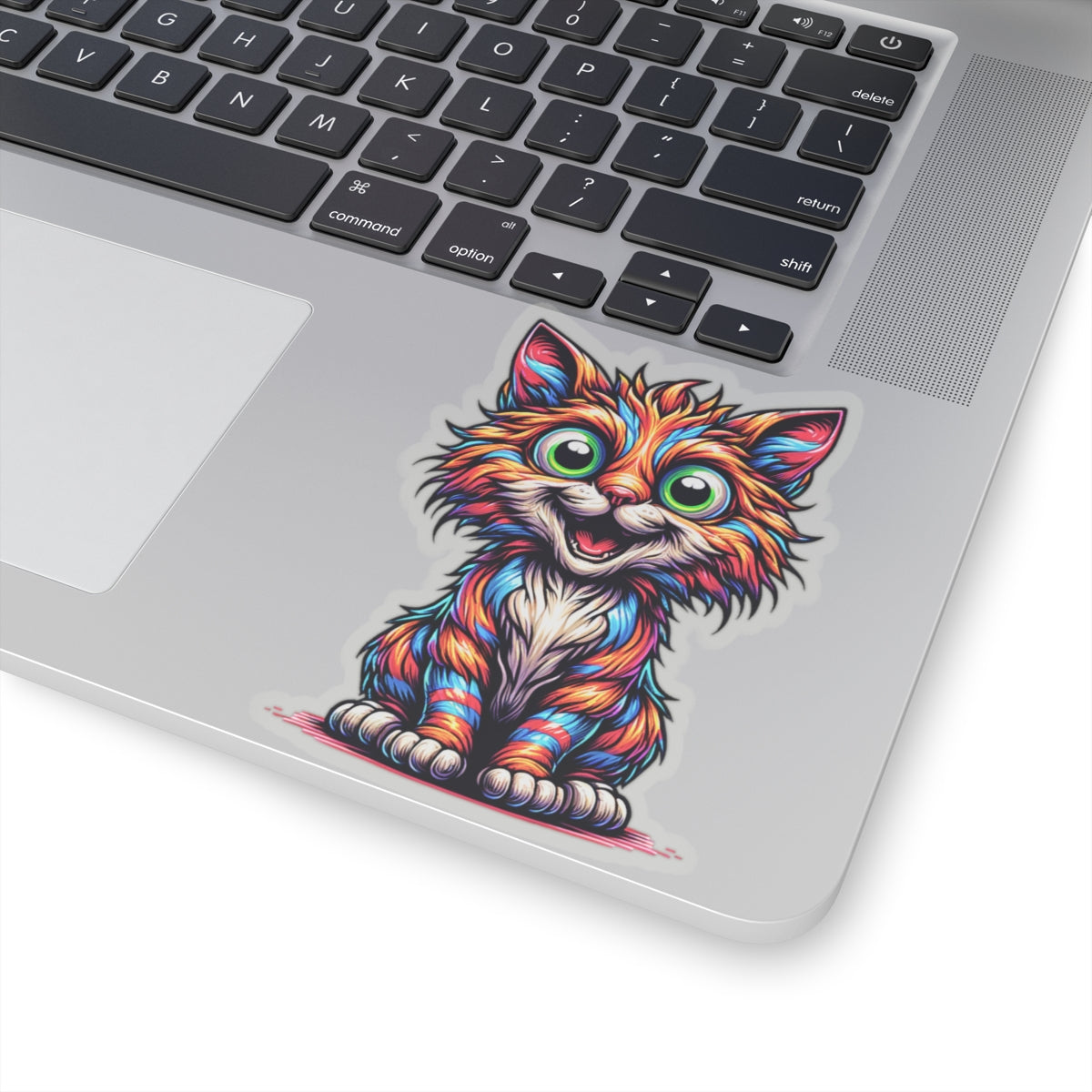 Colorful Cute Cat Sticker — Rainbow Kitten Kiss-Cut Decal for Laptops & Water Bottles, bumper stickers, rear car windshield, any of your own favorites places