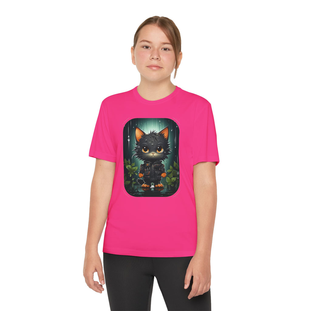 Youth Black Cat Competitor Tee — Cute Forest Kitten Graphic Shirt