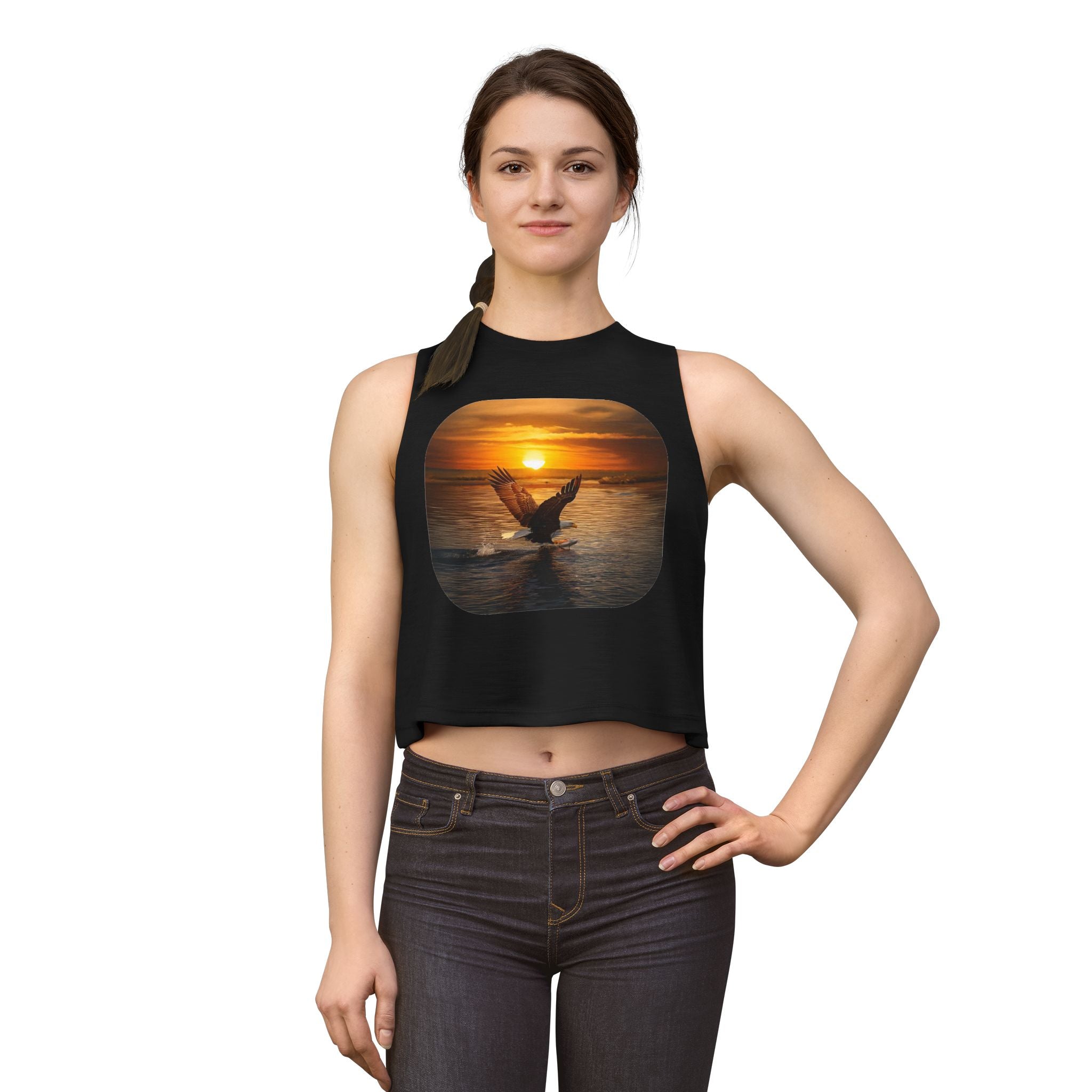 Sunset Seagull Crop Top – Beach Vibes Women's Tank