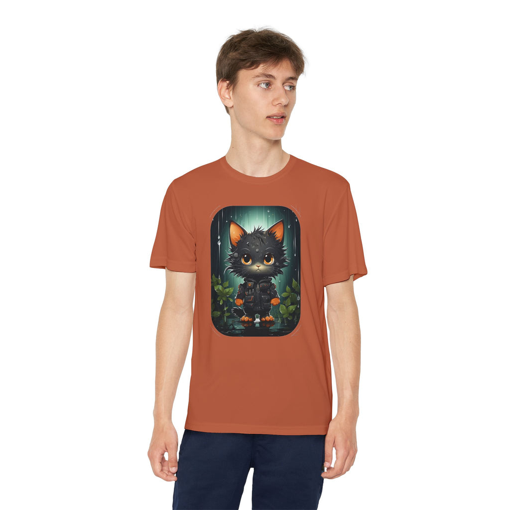 Youth Black Cat Competitor Tee — Cute Forest Kitten Graphic Shirt