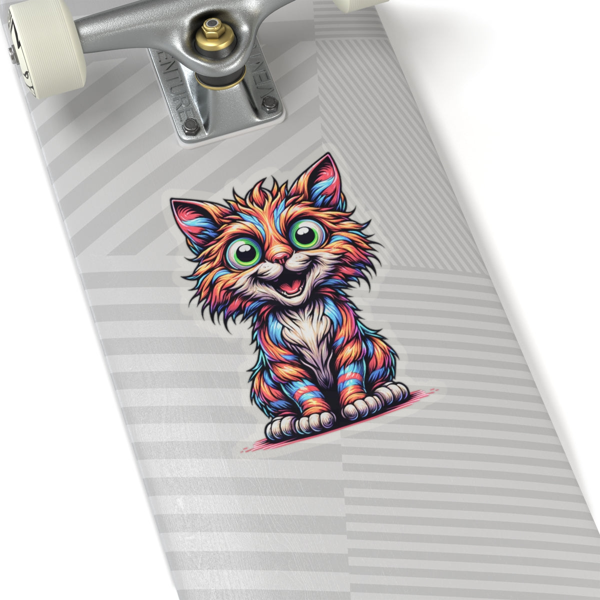 Colorful Cute Cat Sticker — Rainbow Kitten Kiss-Cut Decal for Laptops & Water Bottles, bumper stickers, rear car windshield, any of your own favorites places