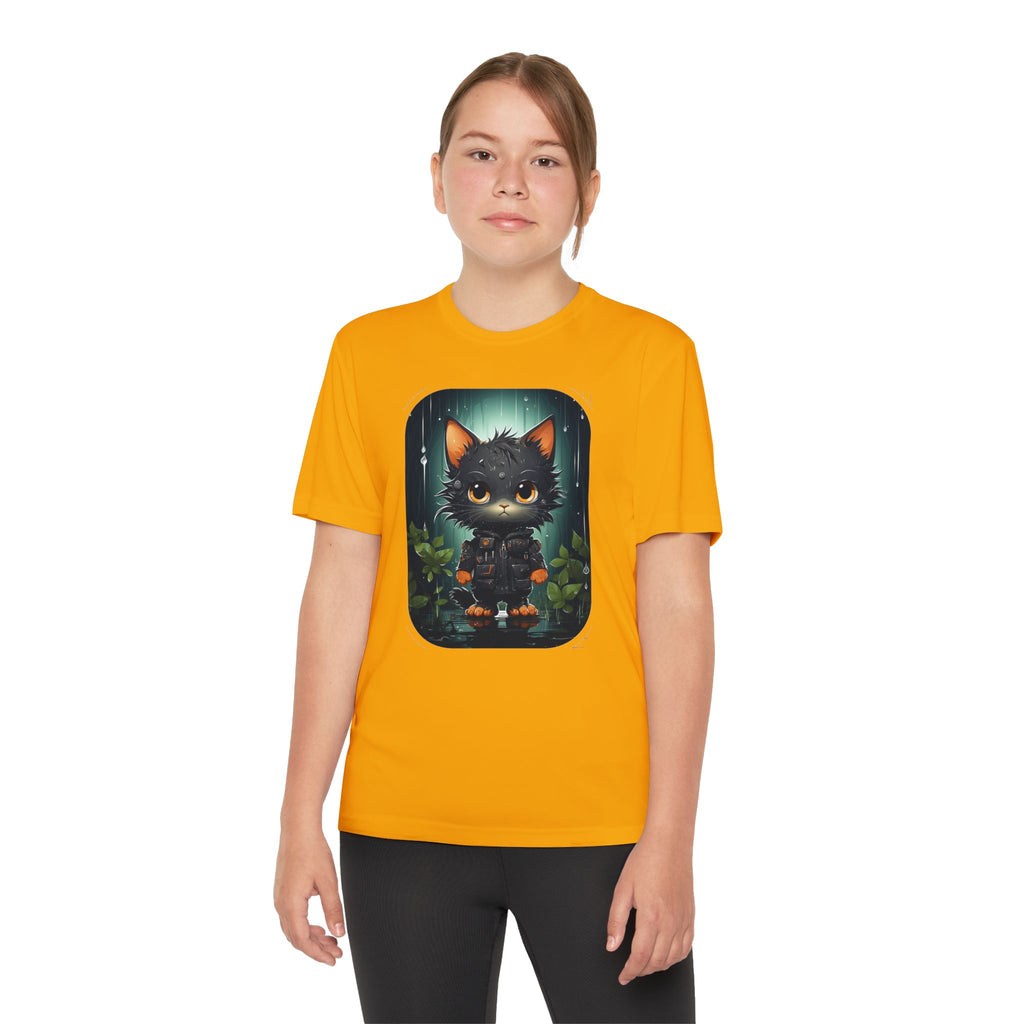 Youth Black Cat Competitor Tee — Cute Forest Kitten Graphic Shirt