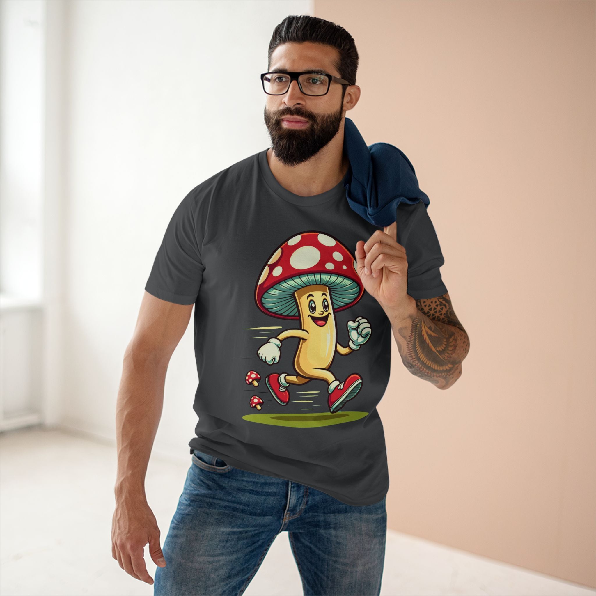 Happy Mushroom Running T-Shirt – Cute Retro Mushroom Character Tee