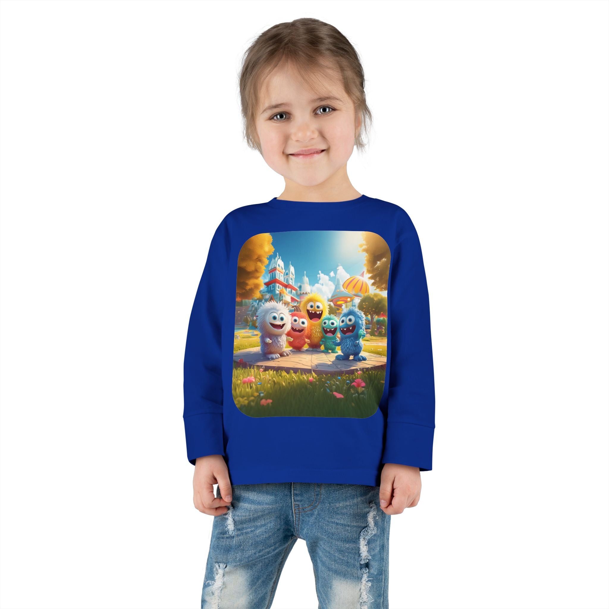 Toddler Tee — Colorful Cartoon Monster Friends Long Sleeve Shirt
