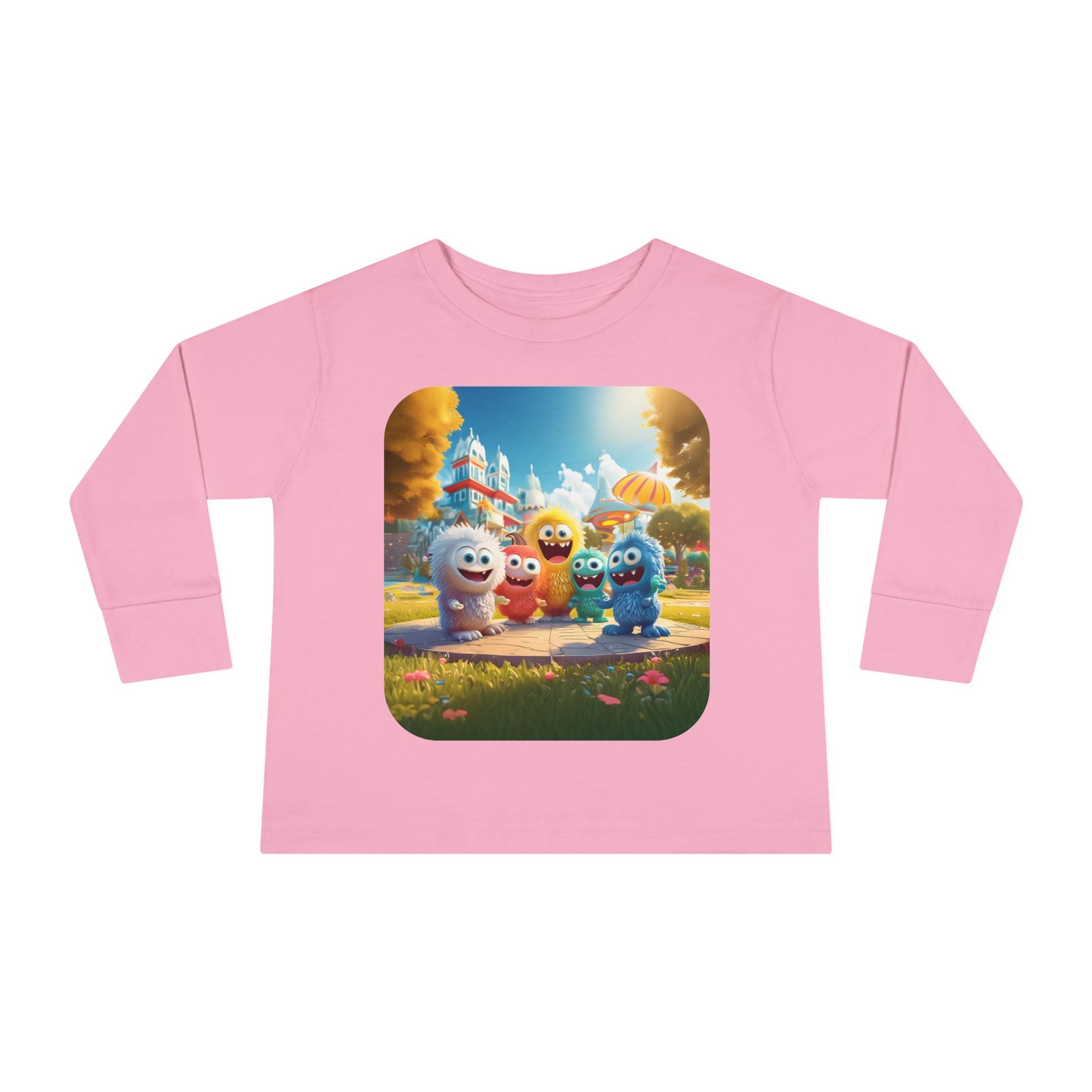 Toddler Tee — Colorful Cartoon Monster Friends Long Sleeve Shirt