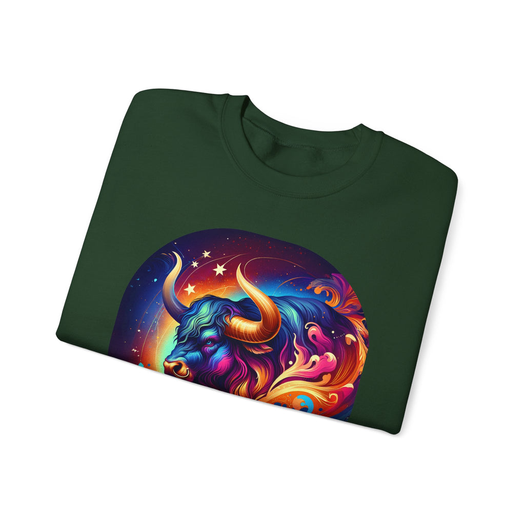 Taurus Zodiac Crewneck Sweatshirt — Vibrant Neon Bull Astrology Sweatshirt