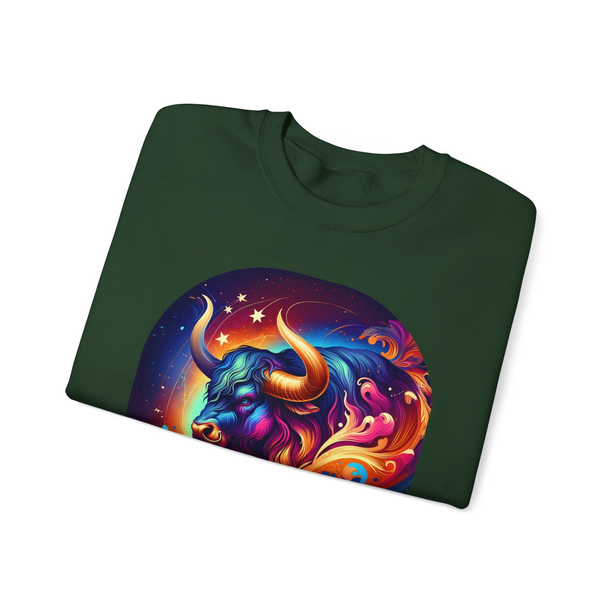 Taurus Zodiac Crewneck Sweatshirt — Vibrant Neon Bull Astrology Sweatshirt