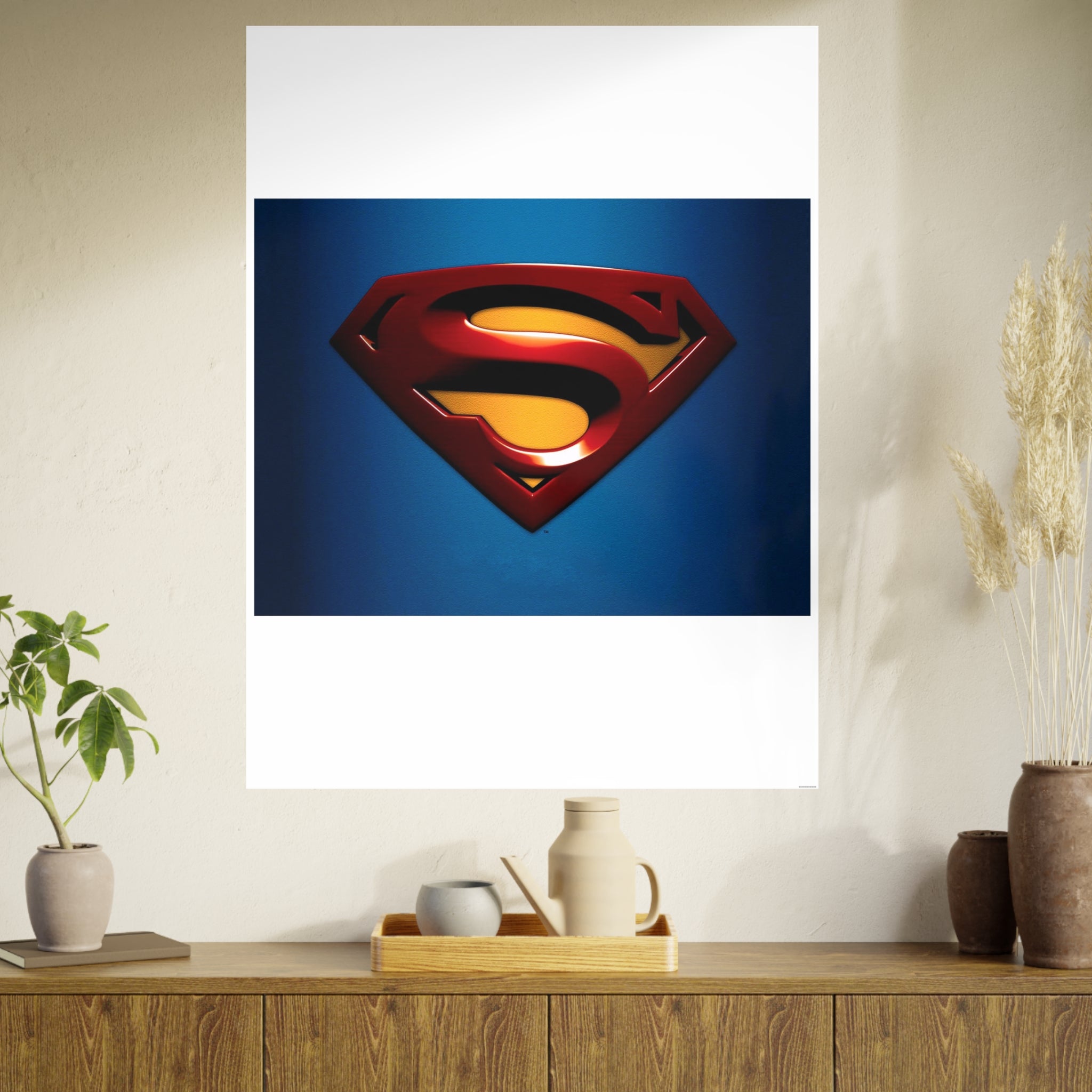 Superman Emblem Photo Art Poster — Retro Comic Logo Wall Print