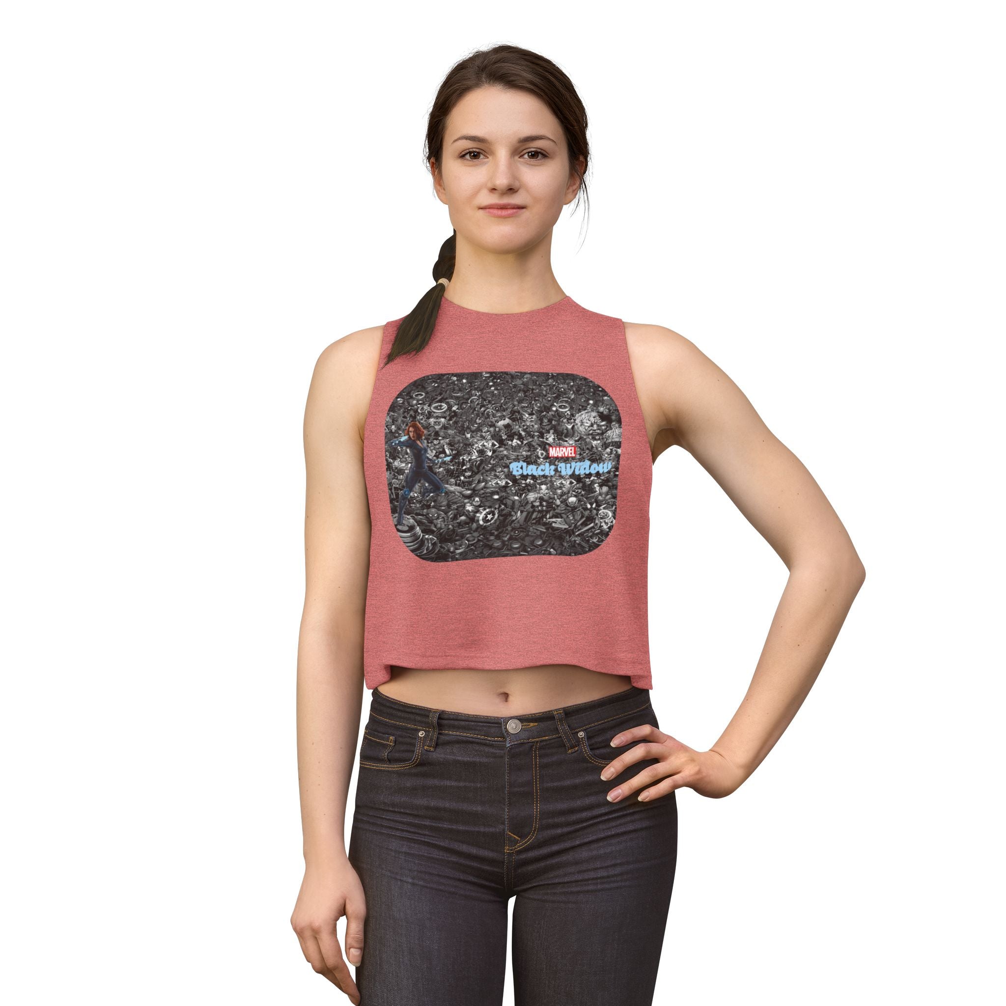 Black Widow Marvel Crop Top — Vintage Comic Collage Women’s Tank