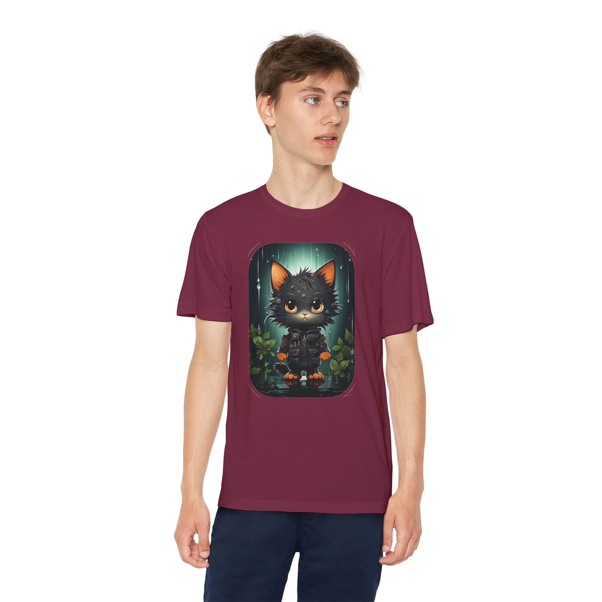 Youth Black Cat Competitor Tee — Cute Forest Kitten Graphic Shirt