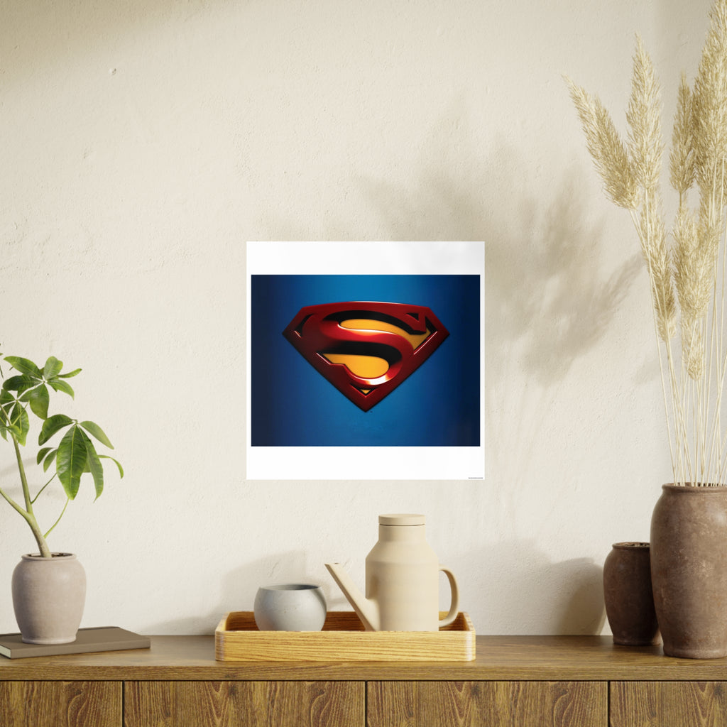 Superman Emblem Photo Art Poster — Retro Comic Logo Wall Print
