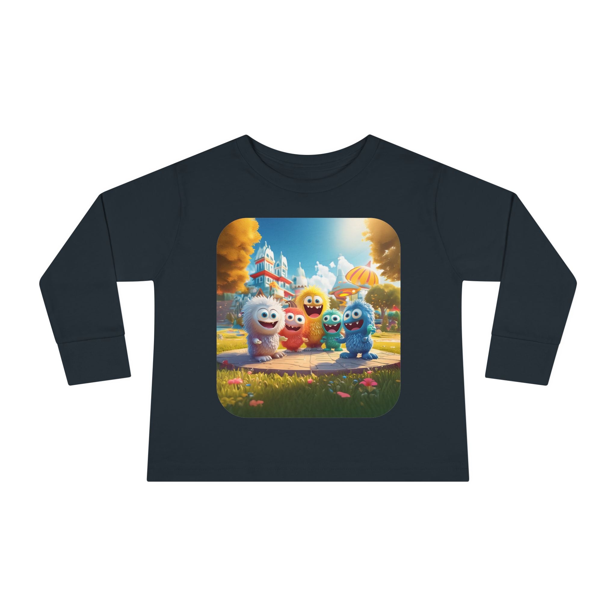 Toddler Tee — Colorful Cartoon Monster Friends Long Sleeve Shirt