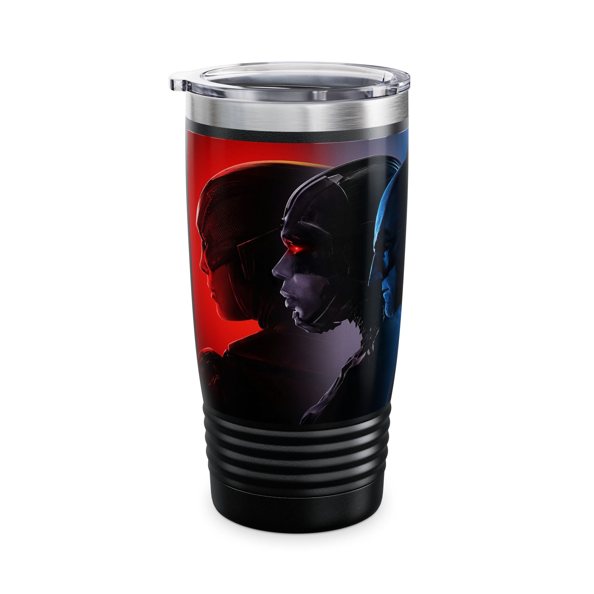 Superhero Profile 20oz Tumbler — Vertical Trio Character Silhouette Travel Mug
