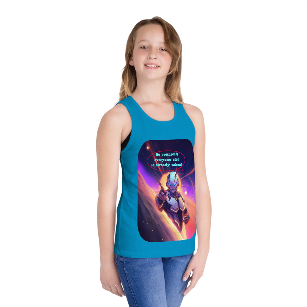 Kids Tank Top — Space Hero Graphic with "Be yourself! Everyone else is already taken" Quote