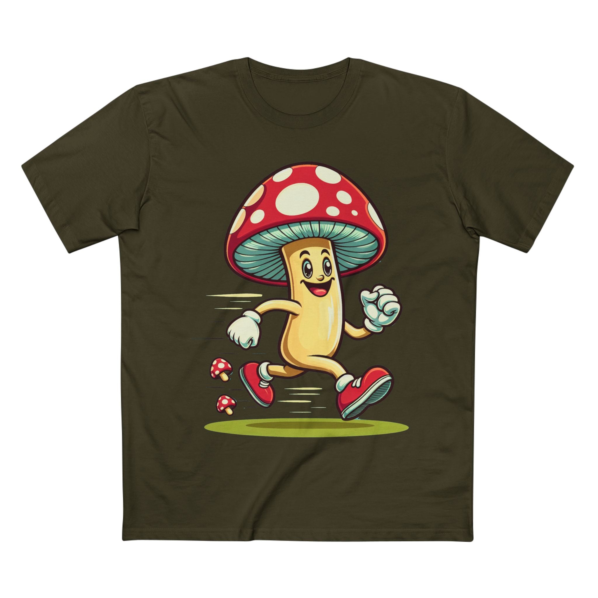 Happy Mushroom Running T-Shirt – Cute Retro Mushroom Character Tee
