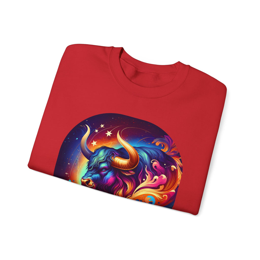 Taurus Zodiac Crewneck Sweatshirt — Vibrant Neon Bull Astrology Sweatshirt