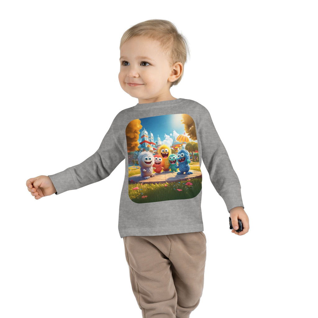 Toddler Tee — Colorful Cartoon Monster Friends Long Sleeve Shirt