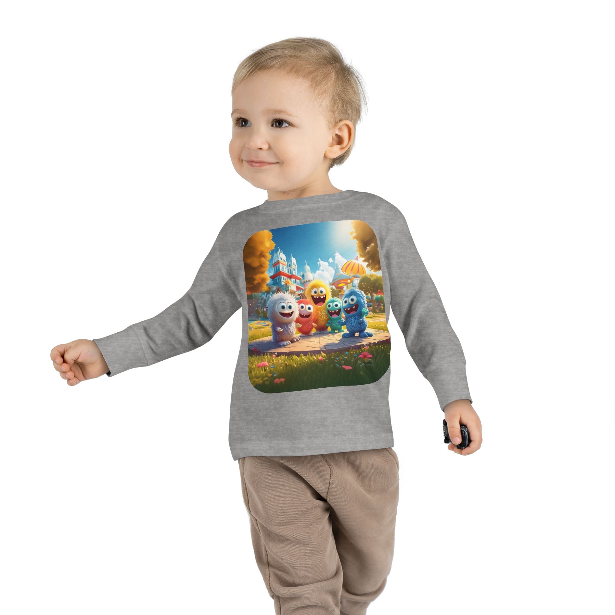 Toddler Tee — Colorful Cartoon Monster Friends Long Sleeve Shirt