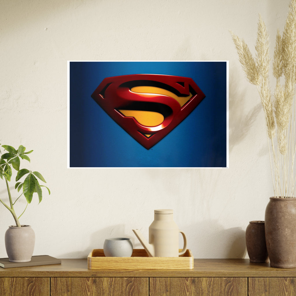 Superman Emblem Photo Art Poster — Retro Comic Logo Wall Print