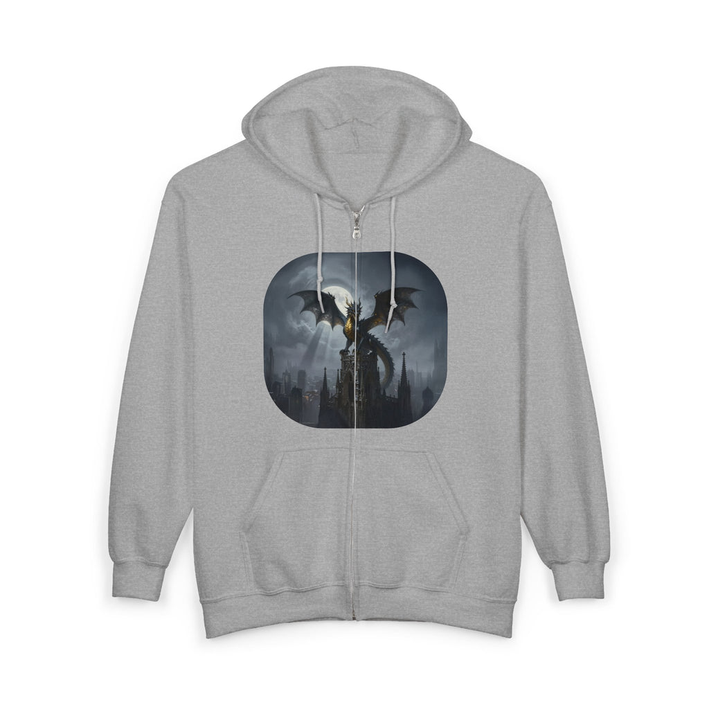 Dragon Night Zip Hoodie — Gothic Fantasy Full‑Zip Sweatshirt