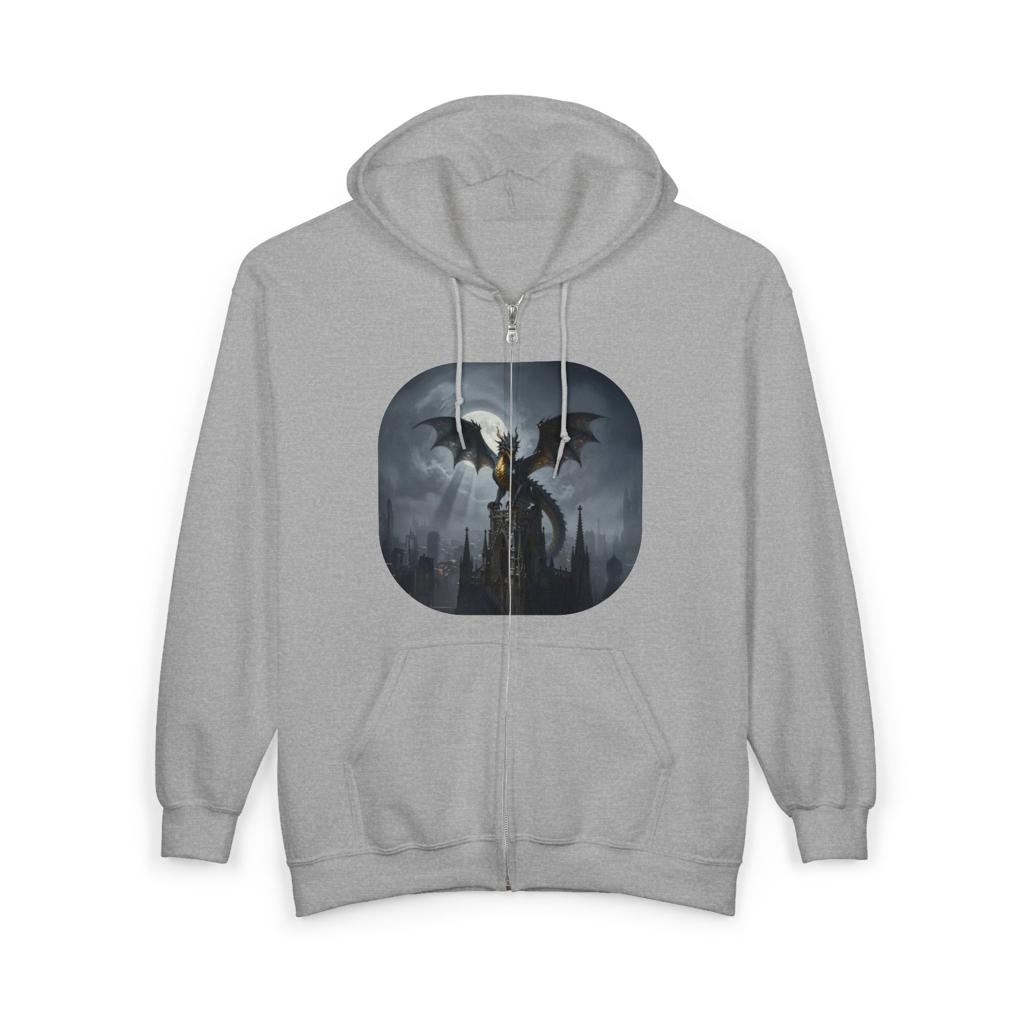 Dragon Night Zip Hoodie — Gothic Fantasy Full‑Zip Sweatshirt