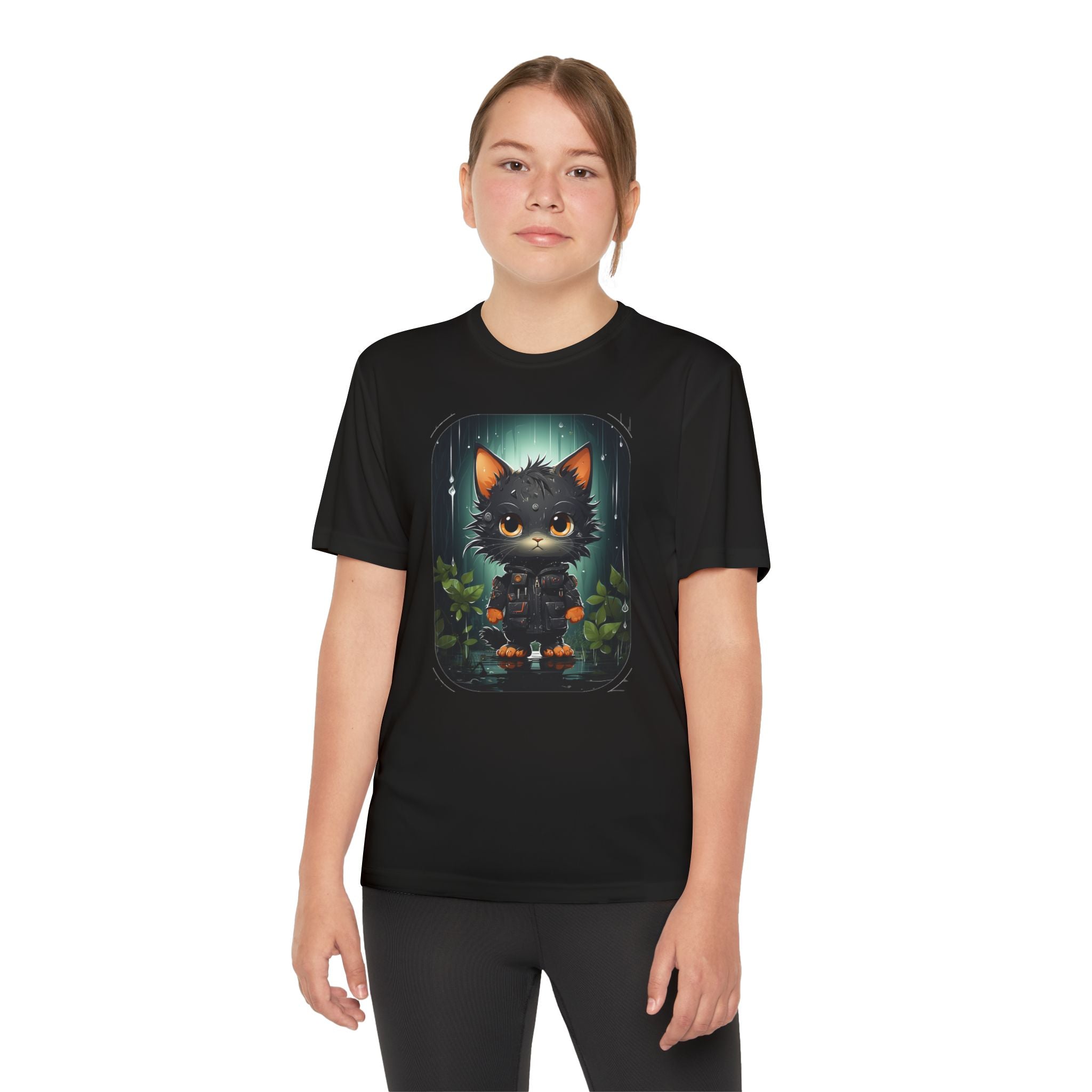 Youth Black Cat Competitor Tee — Cute Forest Kitten Graphic Shirt