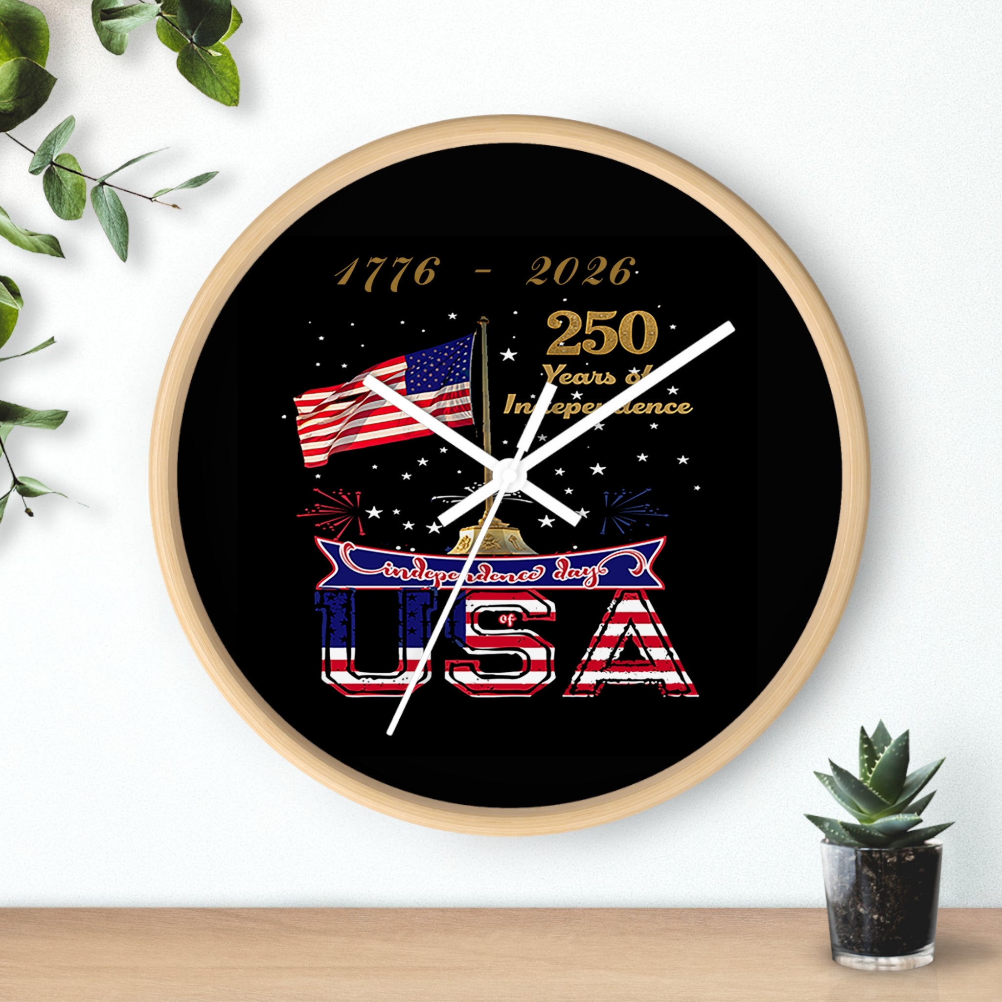 USA 250th Independence Wall Clock — 1776-2026 Patriotic American Flag Design