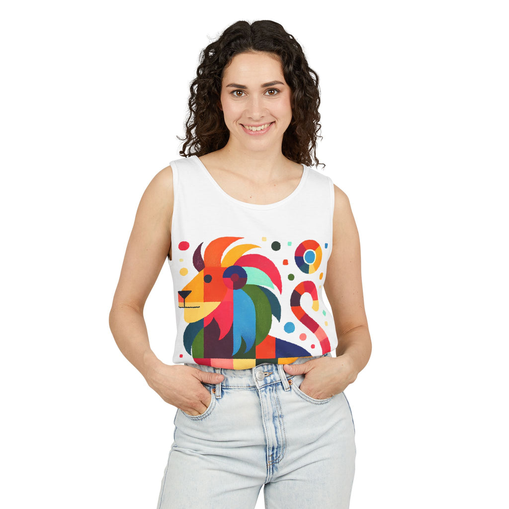 Colorful Geometric Lion Tank Top — Vibrant Pride & Zodiac Leo Graphic Tank