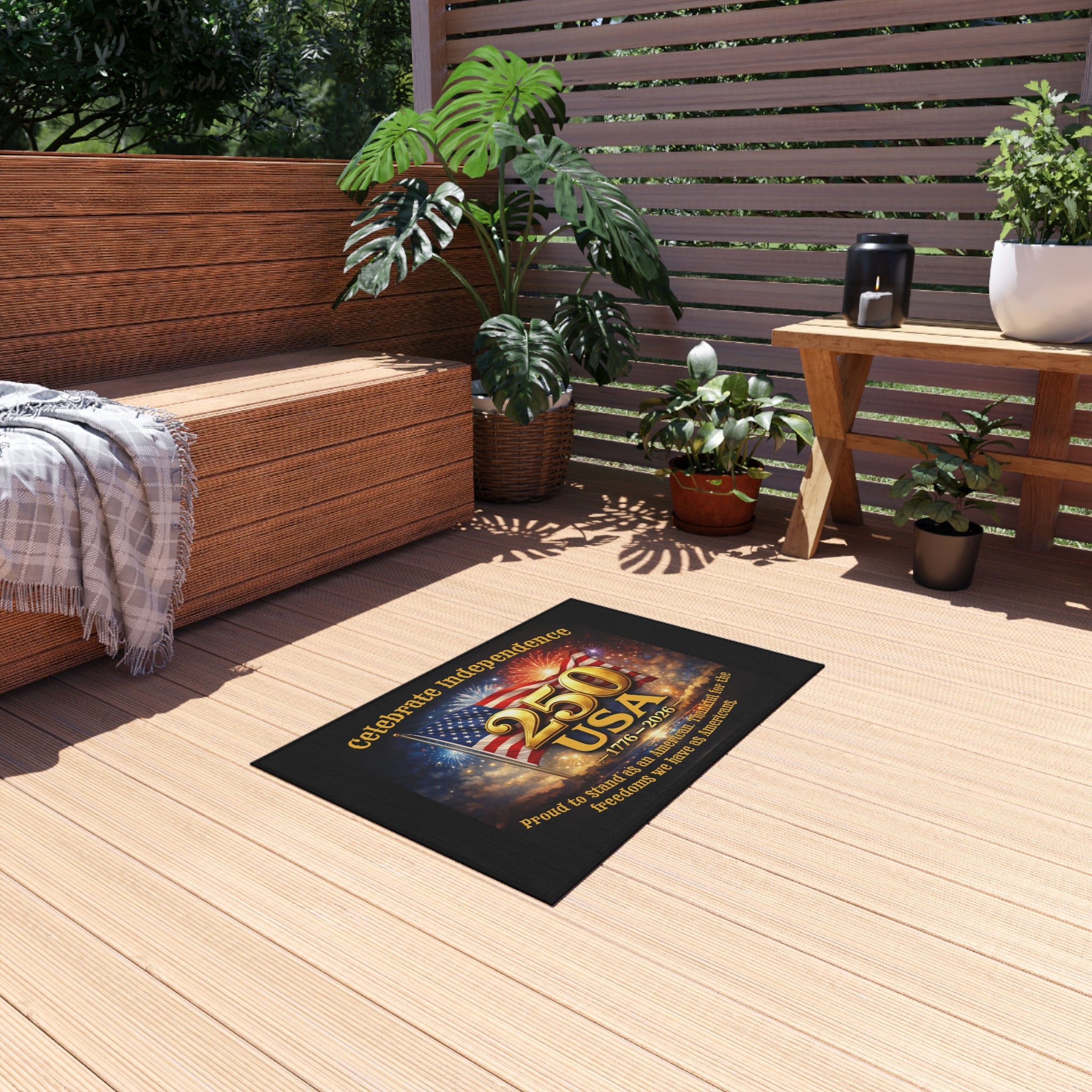 250 USA Outdoor Rug — Celebrate Independence 1776–2026 Patriotic Flag Doormat