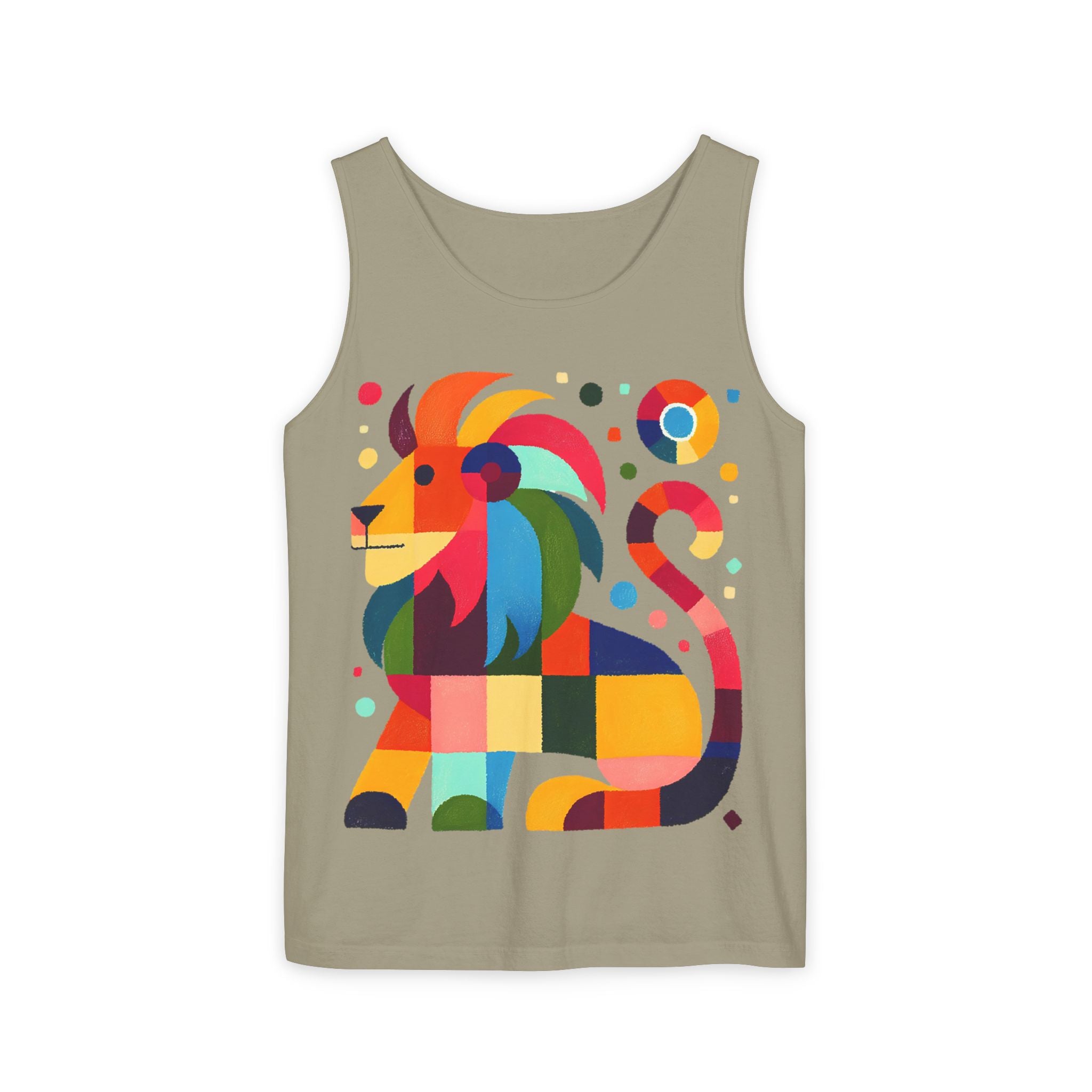 Colorful Geometric Lion Tank Top — Vibrant Pride & Zodiac Leo Graphic Tank