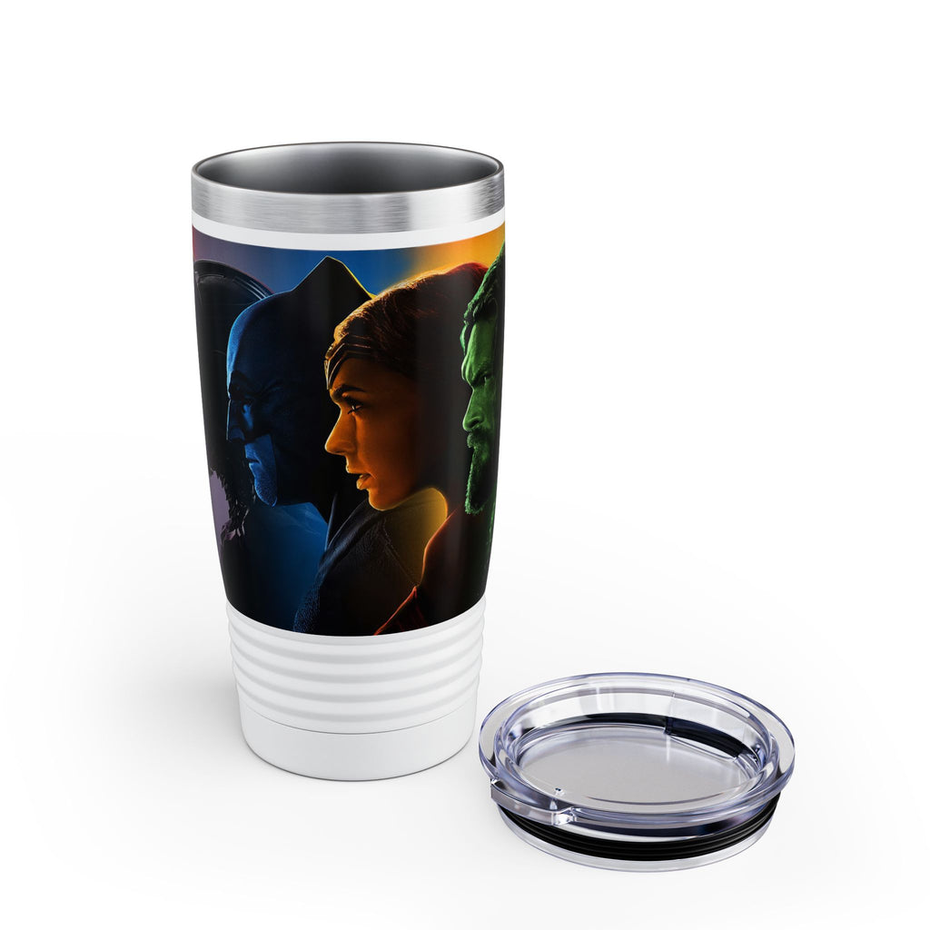 Superhero Profile 20oz Tumbler — Vertical Trio Character Silhouette Travel Mug