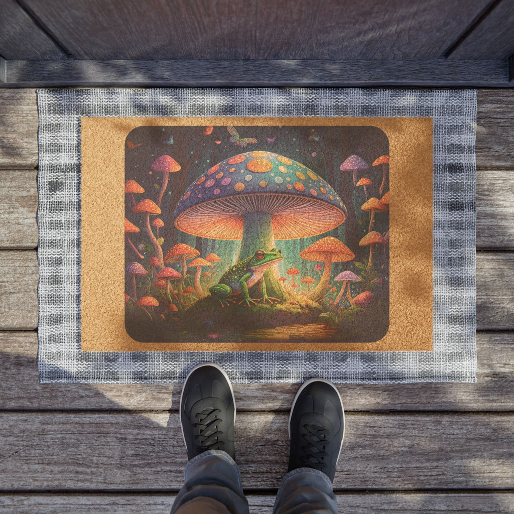 Magical Mushroom Frog Doormat — Whimsical Forest Welcome Mat