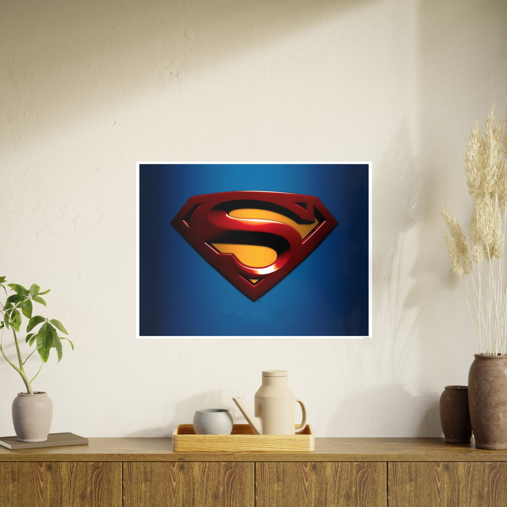 Superman Emblem Photo Art Poster — Retro Comic Logo Wall Print