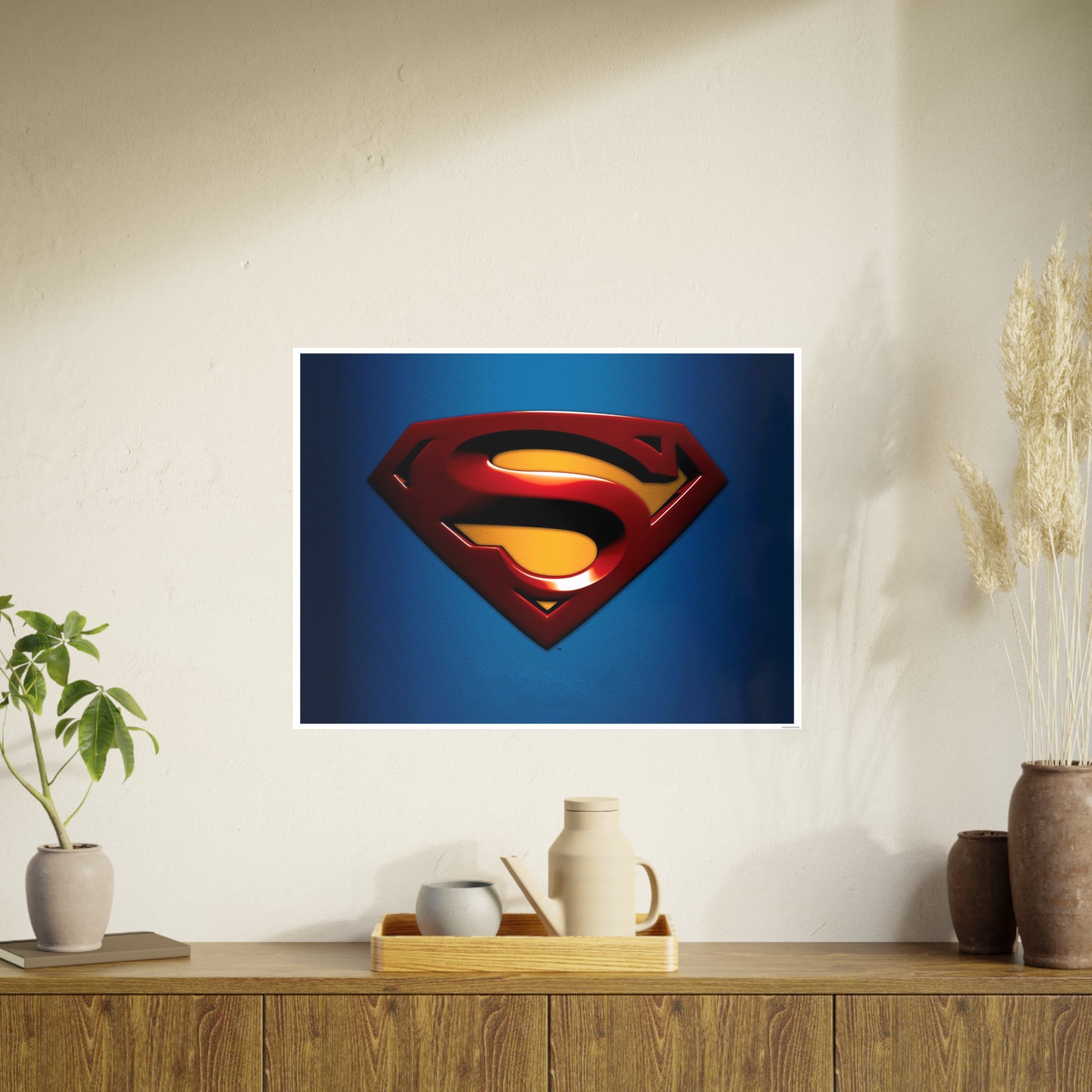 Superman Emblem Photo Art Poster — Retro Comic Logo Wall Print