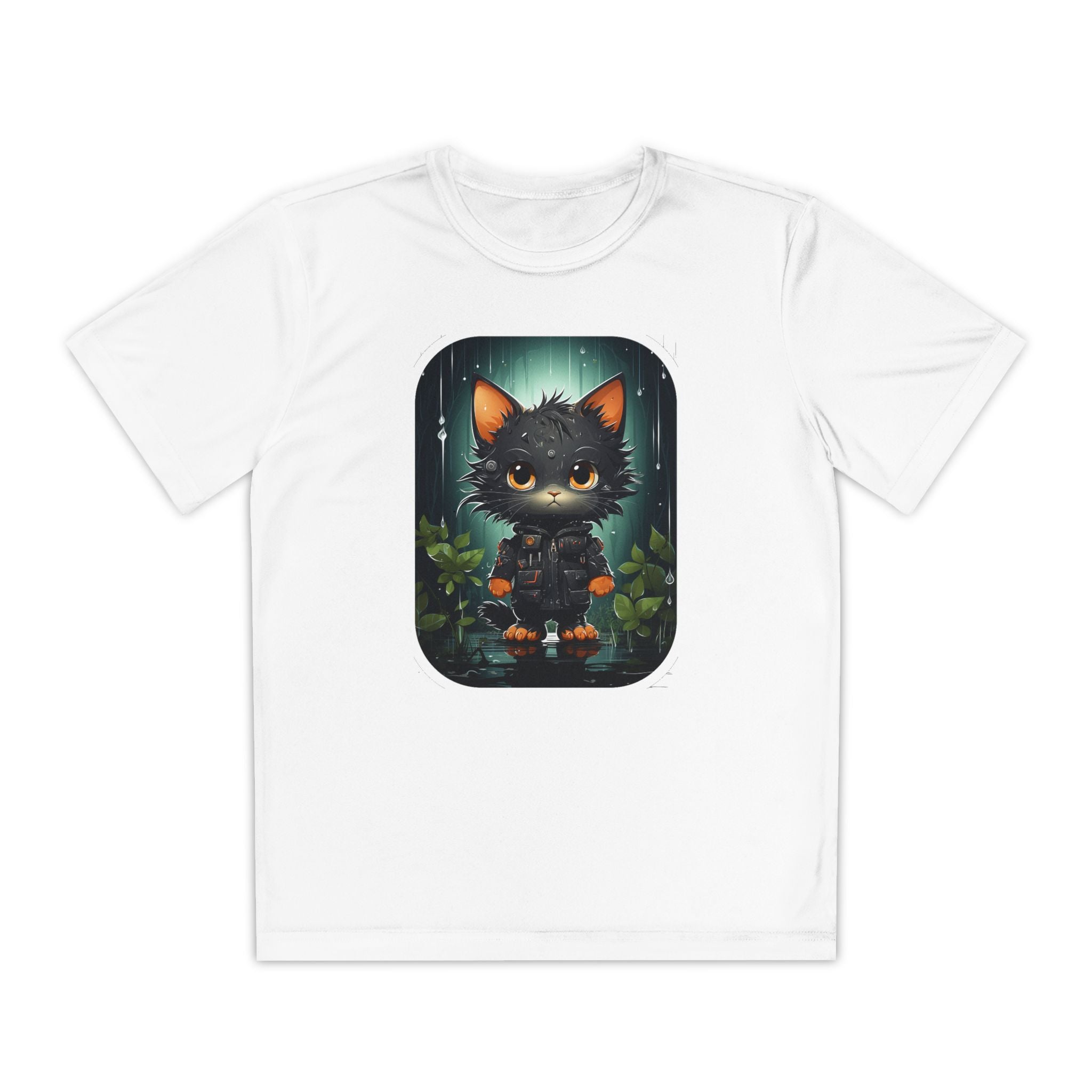 Youth Black Cat Competitor Tee — Cute Forest Kitten Graphic Shirt