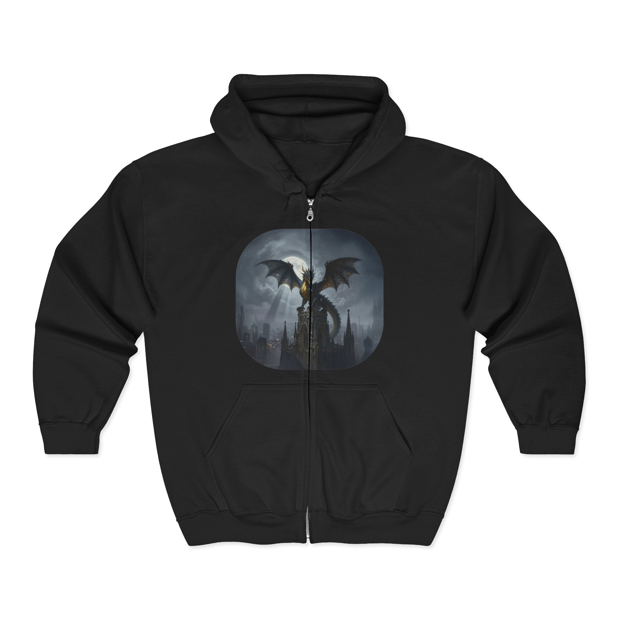 Dragon Night Zip Hoodie — Gothic Fantasy Full‑Zip Sweatshirt