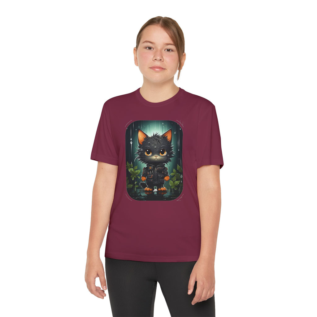 Youth Black Cat Competitor Tee — Cute Forest Kitten Graphic Shirt