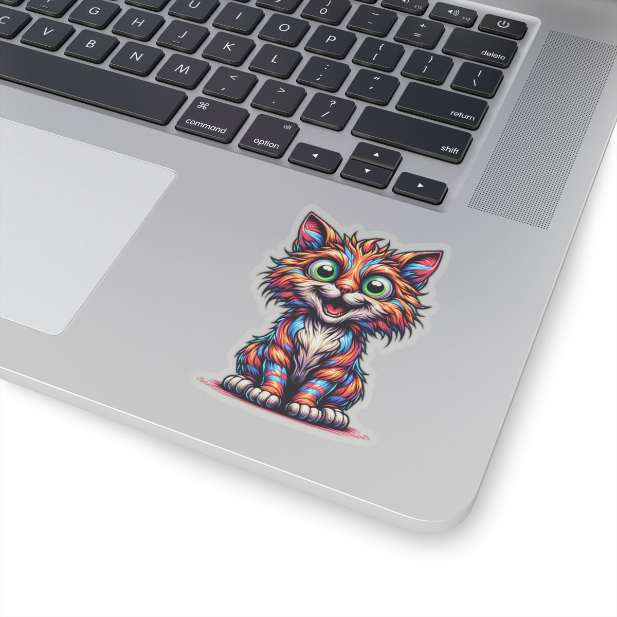 Colorful Cute Cat Sticker — Rainbow Kitten Kiss-Cut Decal for Laptops & Water Bottles, bumper stickers, rear car windshield, any of your own favorites places