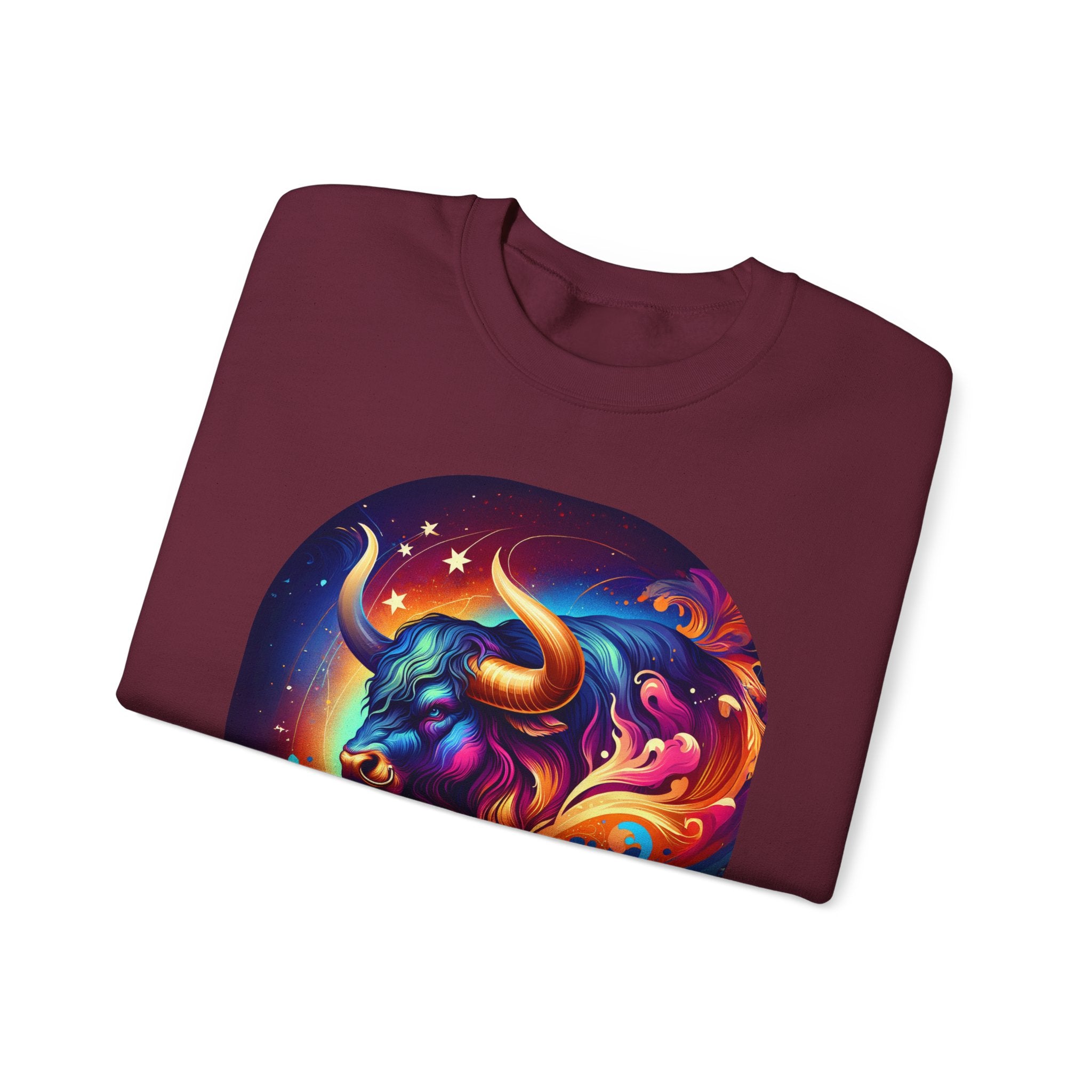 Taurus Zodiac Crewneck Sweatshirt — Vibrant Neon Bull Astrology Sweatshirt