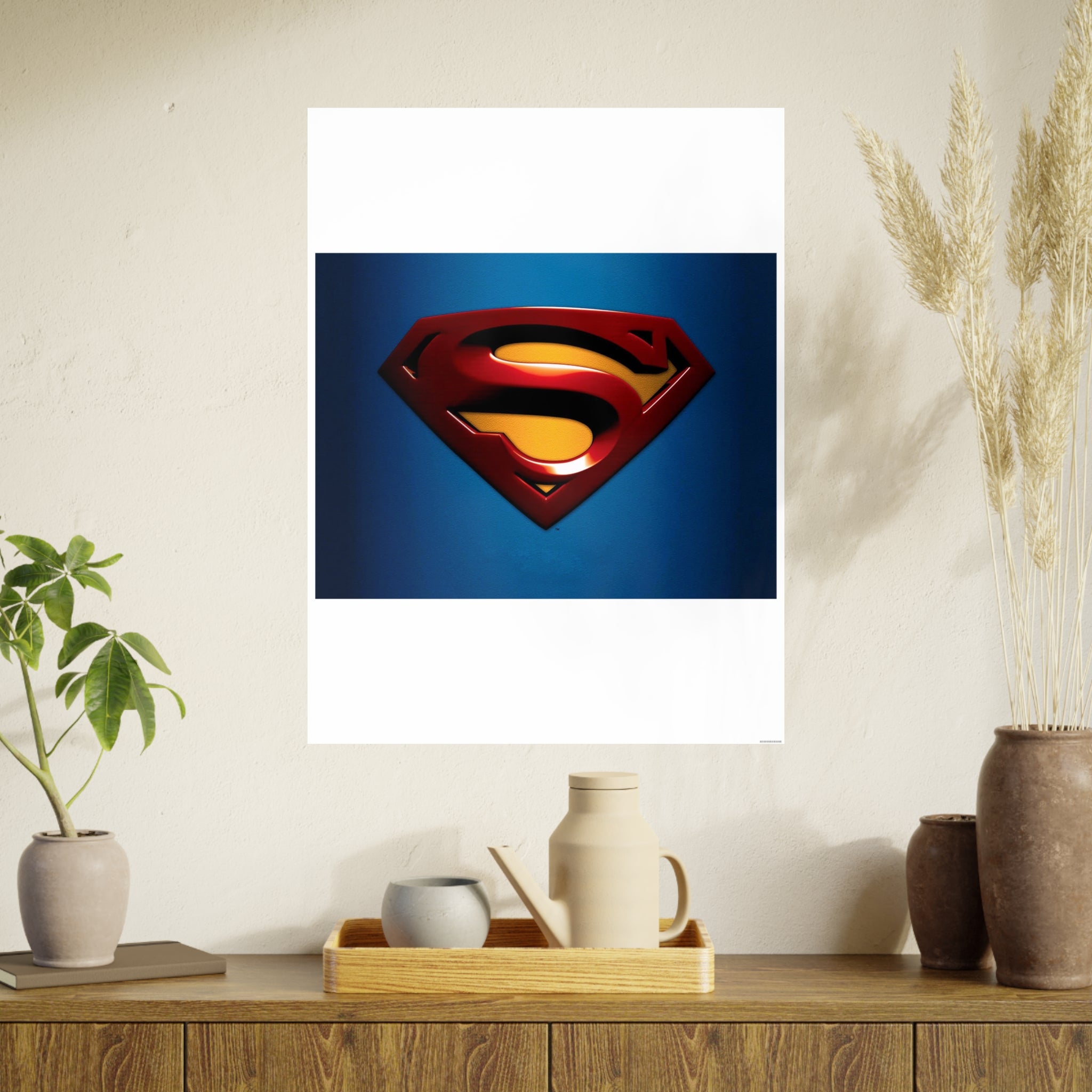 Superman Emblem Photo Art Poster — Retro Comic Logo Wall Print