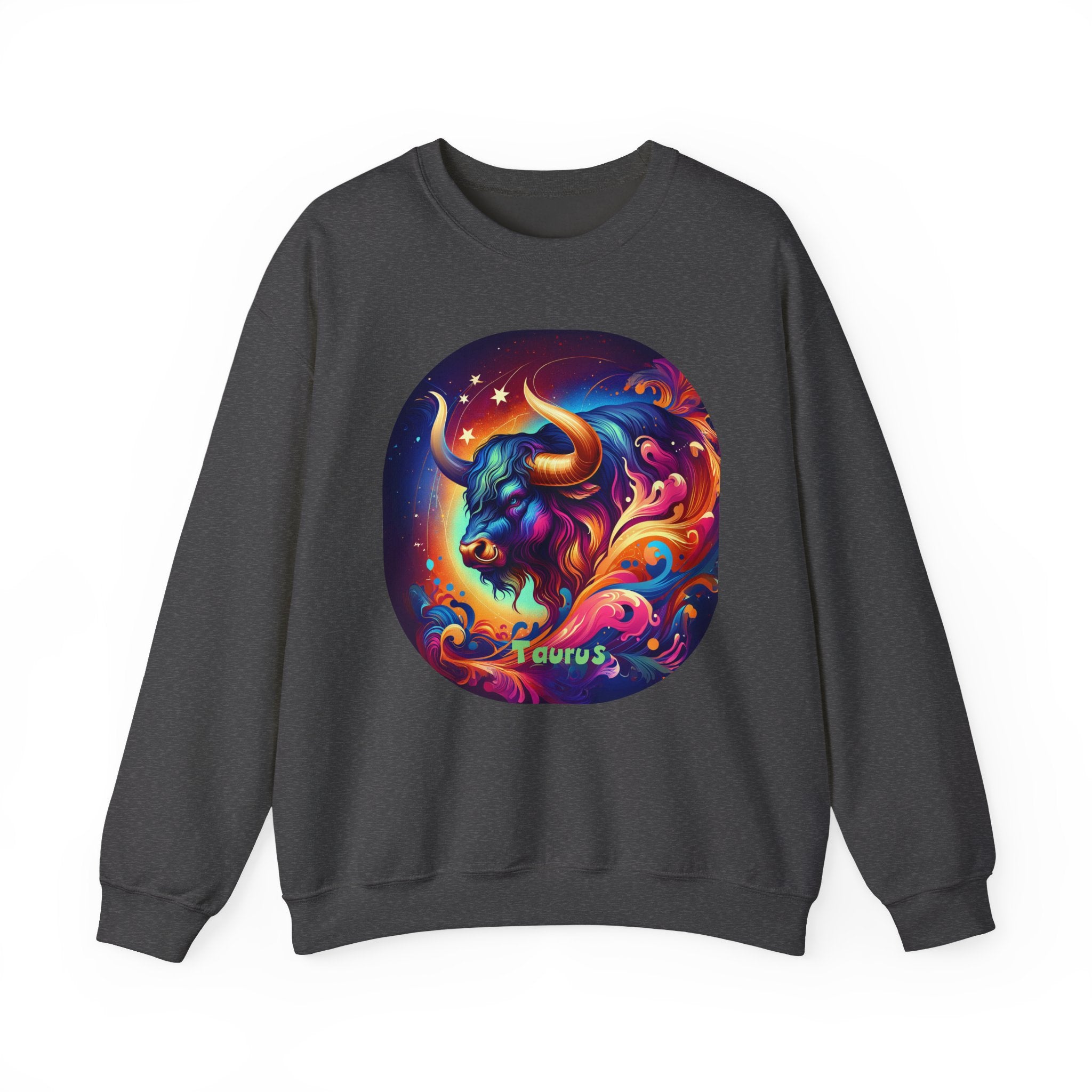 Taurus Zodiac Crewneck Sweatshirt — Vibrant Neon Bull Astrology Sweatshirt