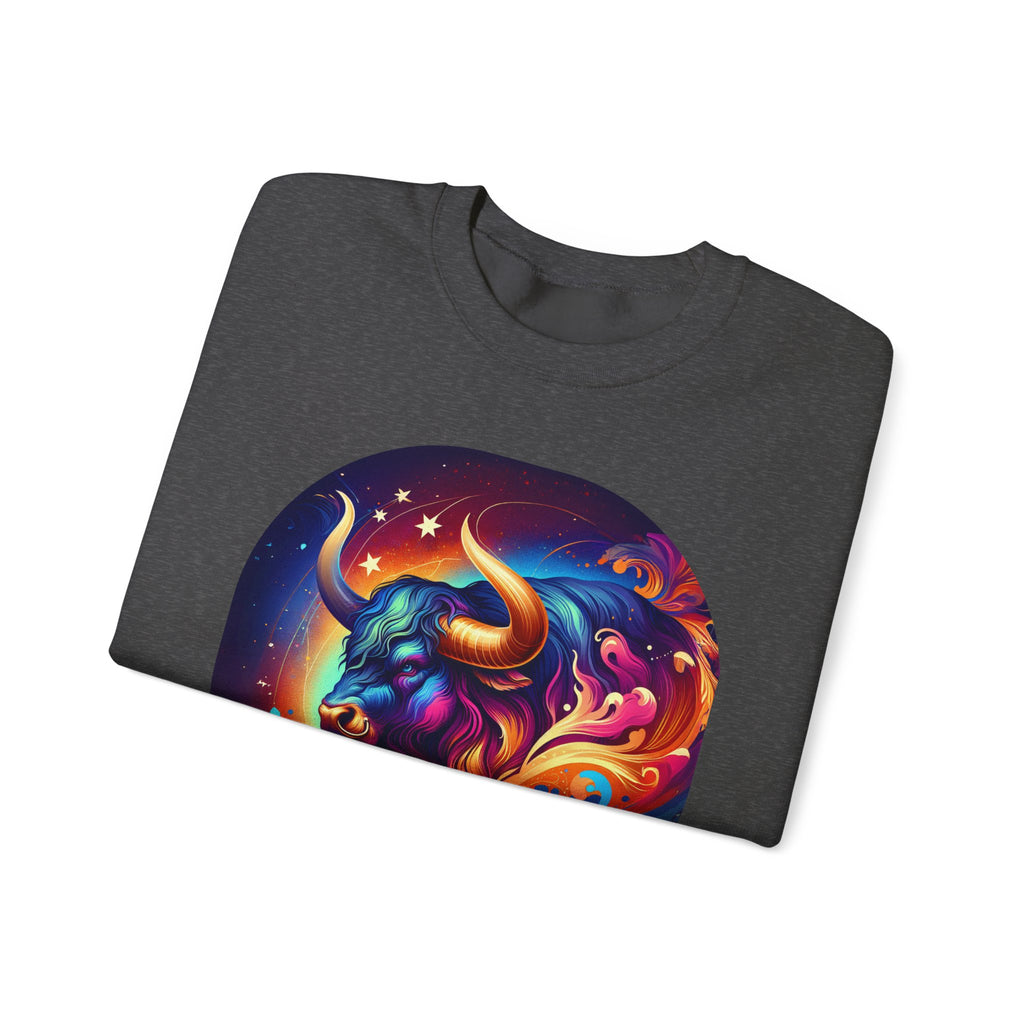 Taurus Zodiac Crewneck Sweatshirt — Vibrant Neon Bull Astrology Sweatshirt