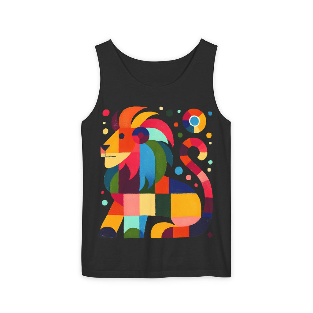 Colorful Geometric Lion Tank Top — Vibrant Pride & Zodiac Leo Graphic Tank