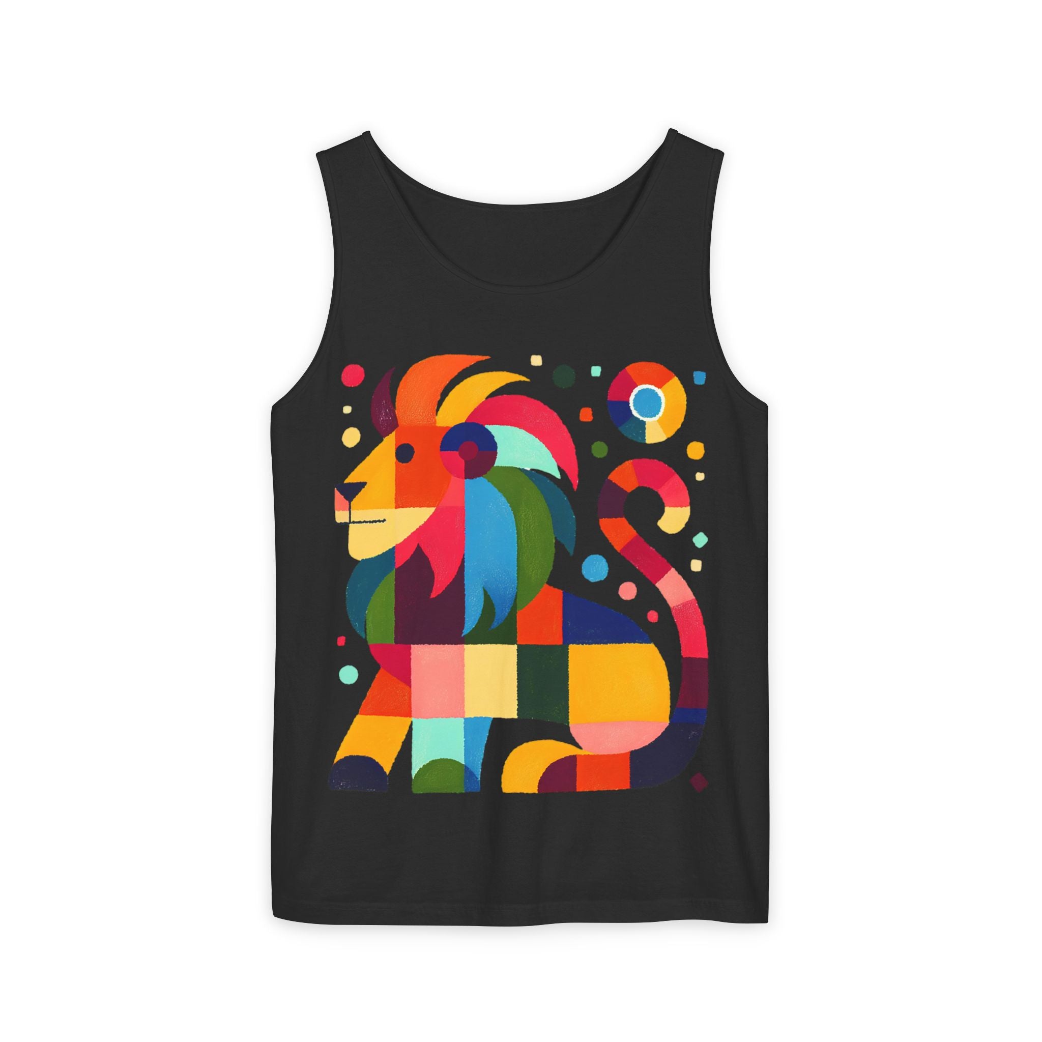 Colorful Geometric Lion Tank Top — Vibrant Pride & Zodiac Leo Graphic Tank