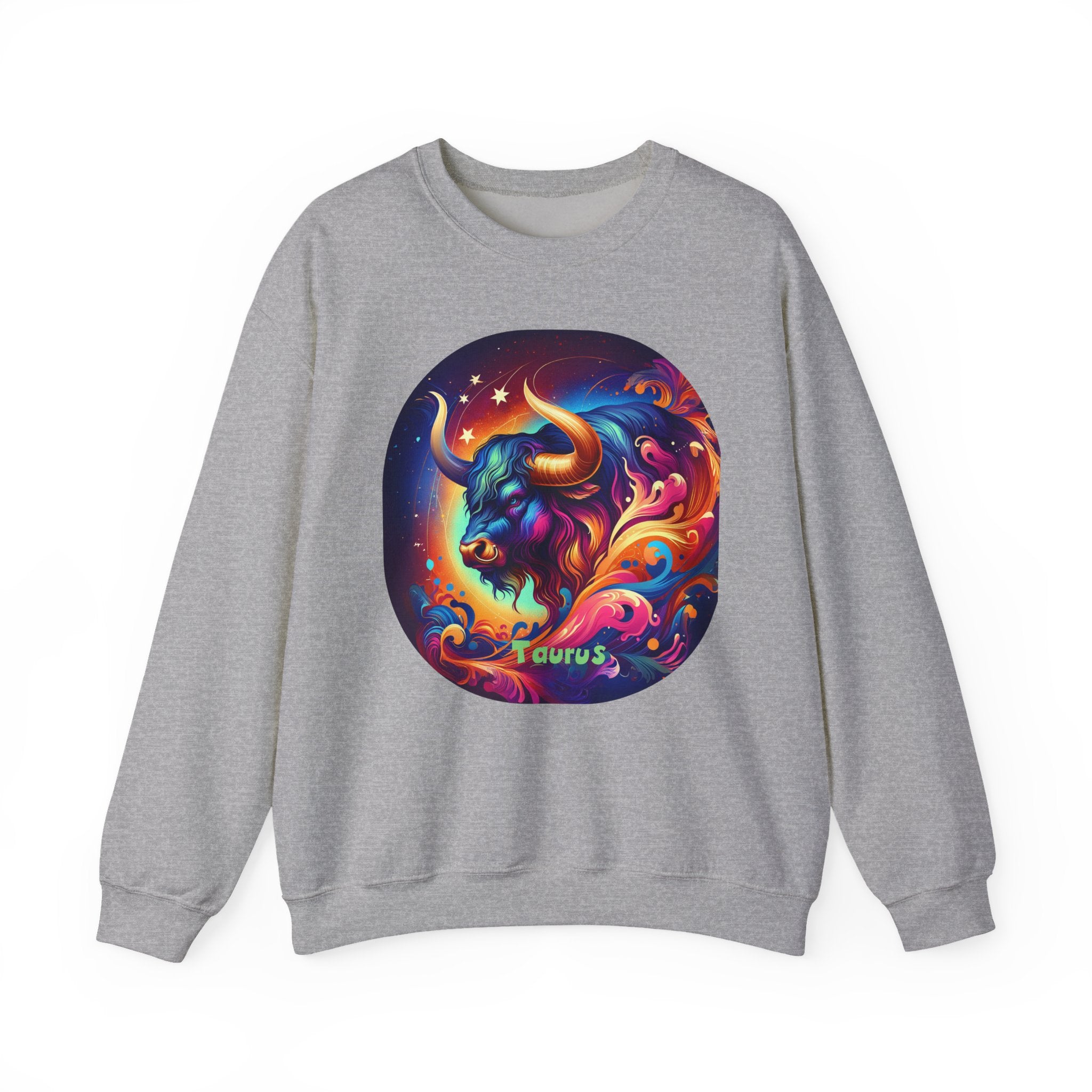 Taurus Zodiac Crewneck Sweatshirt — Vibrant Neon Bull Astrology Sweatshirt