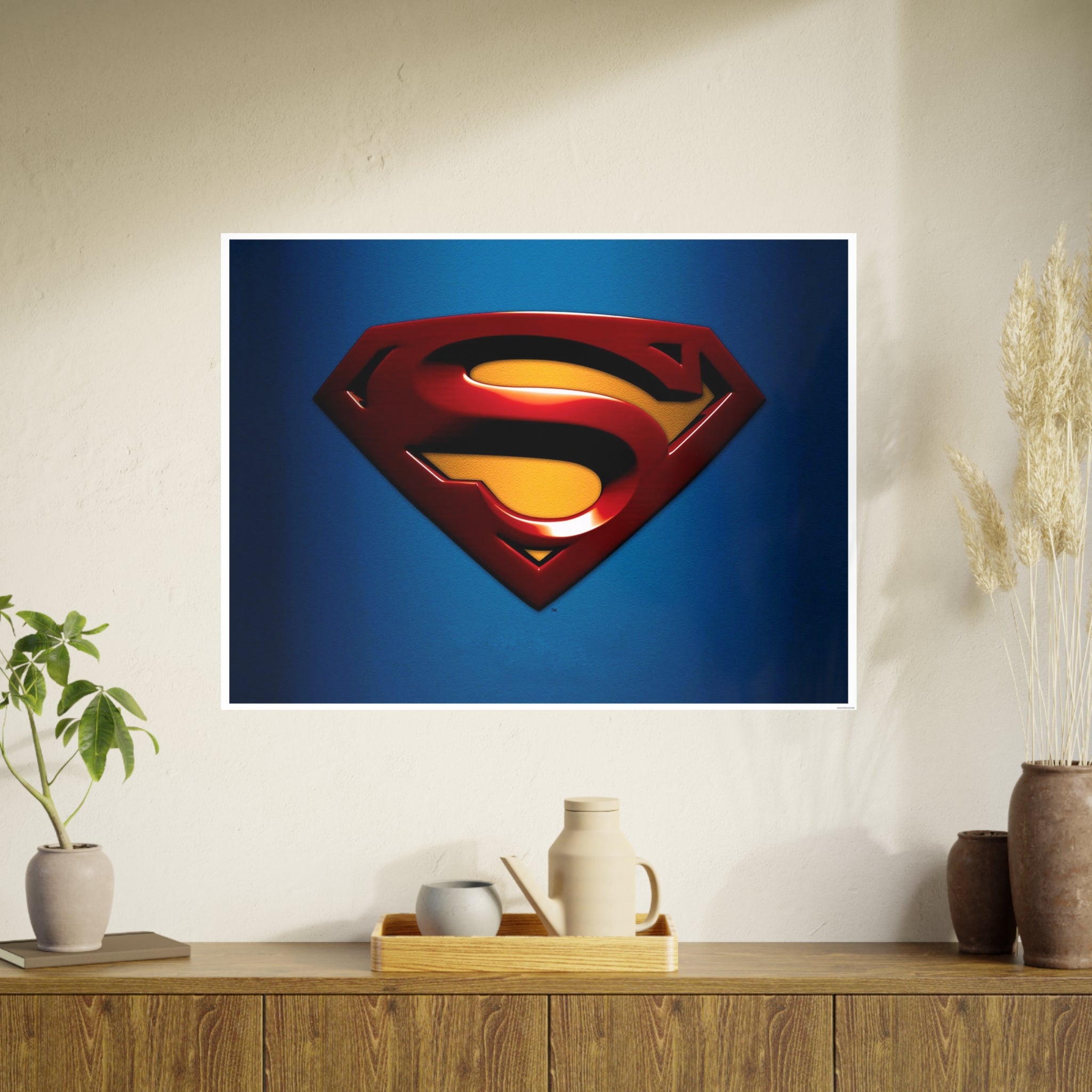 Superman Emblem Photo Art Poster — Retro Comic Logo Wall Print