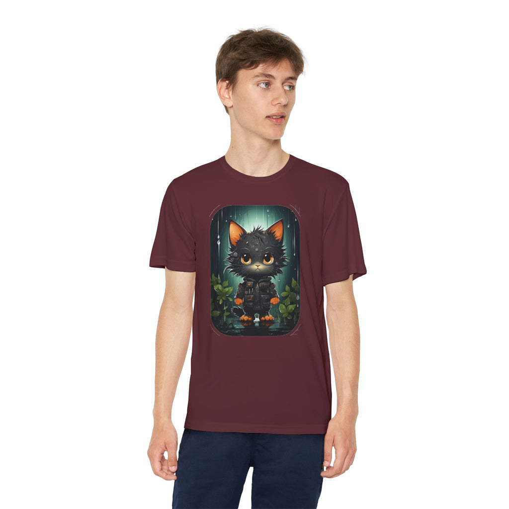 Youth Black Cat Competitor Tee — Cute Forest Kitten Graphic Shirt